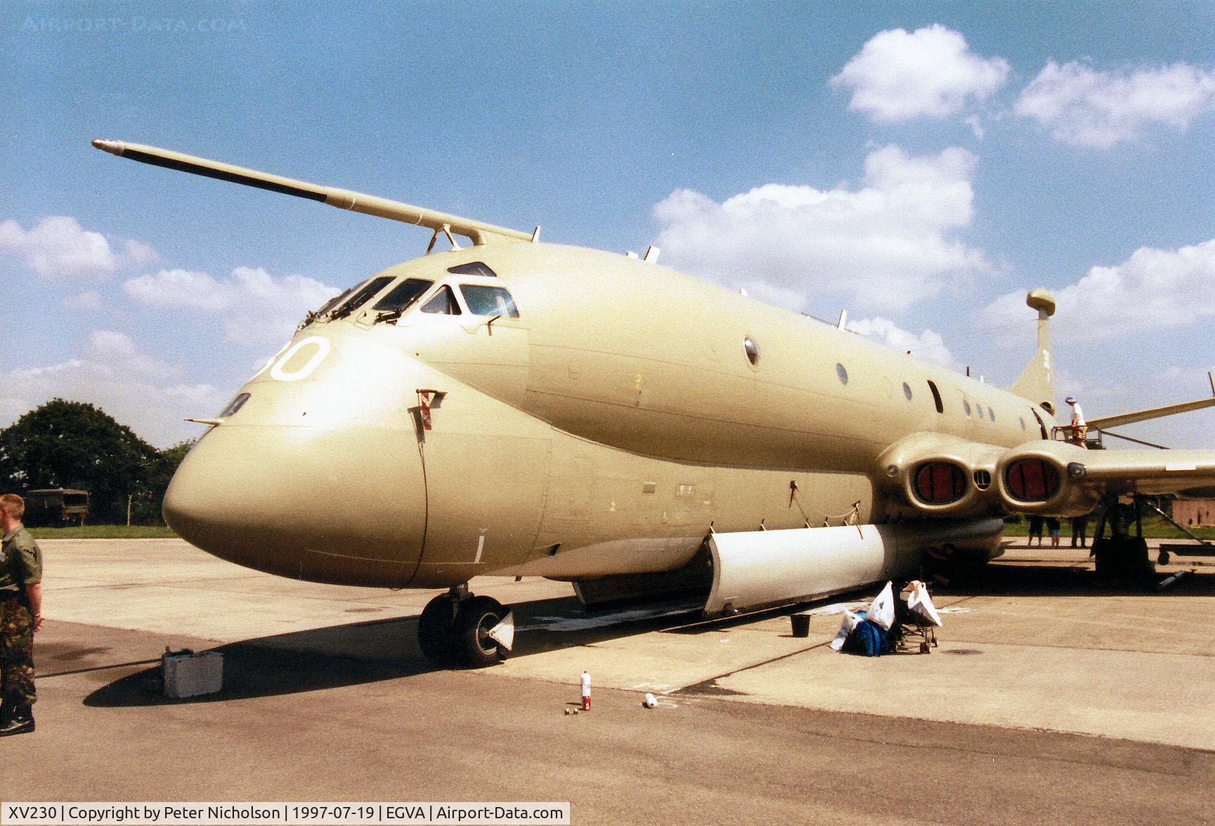 XV230, 1969 Hawker Siddeley Nimrod MR.2 C/N 8005, Nimrod MR.2 of 201 Squadron Kinloss Maritime Wing on display at the 1997 Intnl Air Tattoo at RAF Fairford.