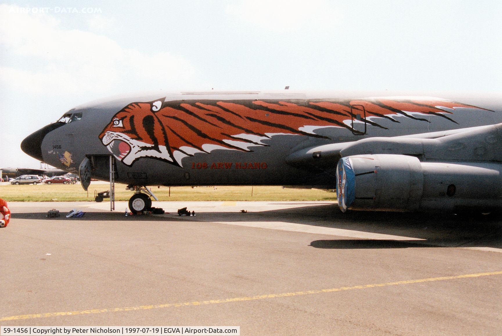 59-1456, 1959 Boeing KC-135E Stratotanker C/N 17944, KC-135E Stratotanker, callsign Jersey 07, of 108th Air Refuelling Wing New Jersey Air National Guard on display at the 1997 Intnl Air Tattoo at RAF Fairford.