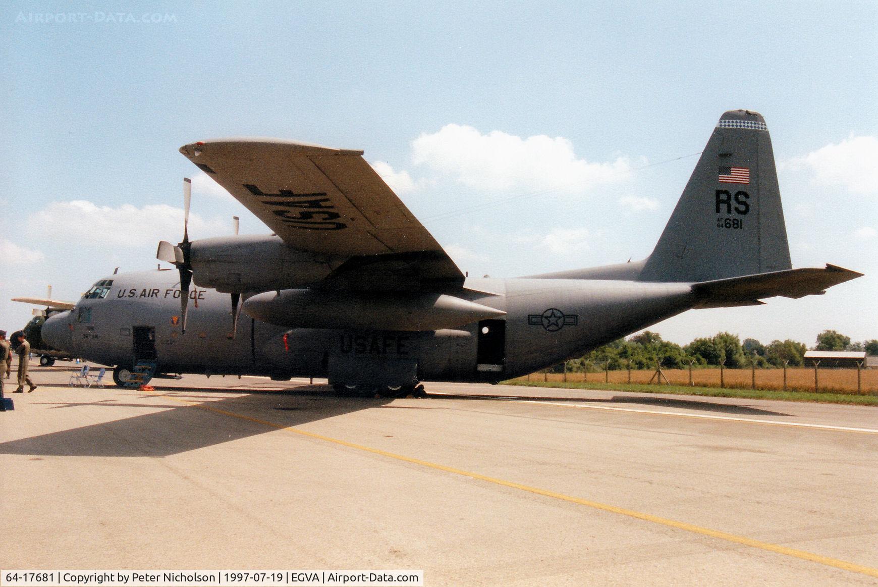64-17681, 1964 Lockheed C-130E Hercules C/N 382-4069, C-130E Hercules, callsign Herky 97, of Ramstein's 86th Airlift Wing on display at the 1997 Intnl Air Tattoo at RAF Fairford.