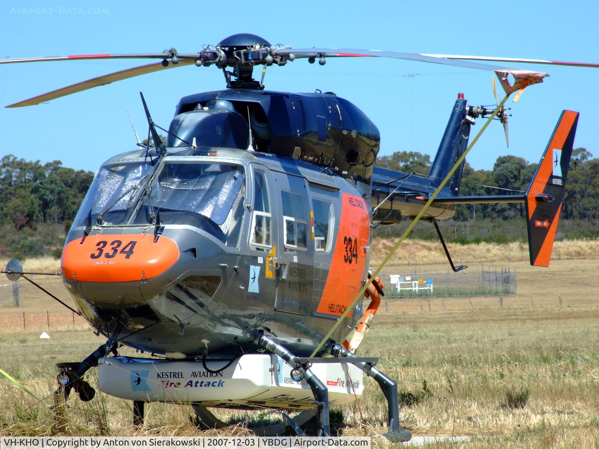 VH-KHO, 1991 MBB-Kawasaki BK-117B-2 C/N 1073, VH-KHO @ YBDG Kawasaki BK117 B2 Kestral Aviation Helitack 334