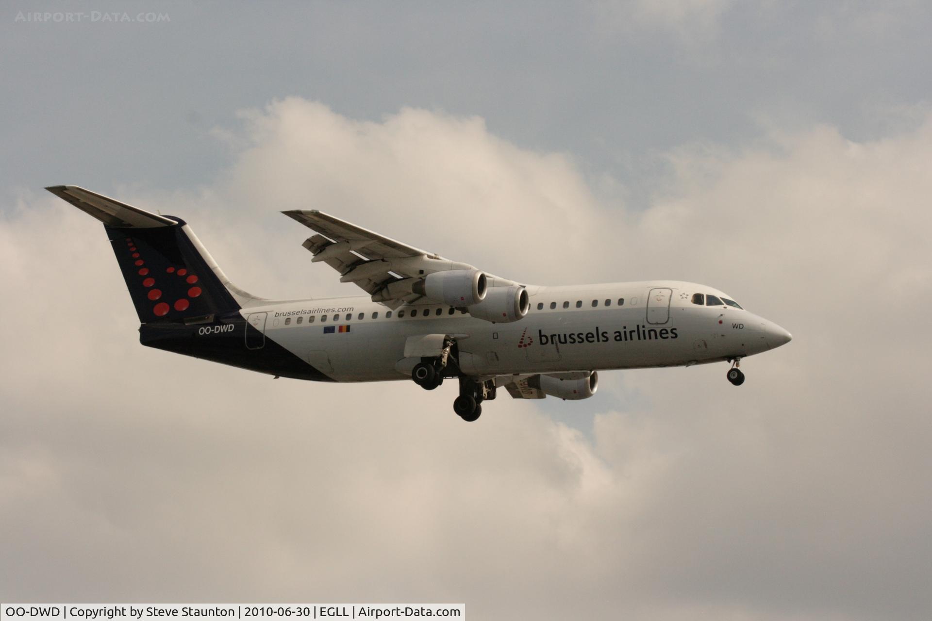 OO-DWD, 1998 British Aerospace Avro 146-RJ100 C/N E3324, Taken at Heathrow Airport, June 2010