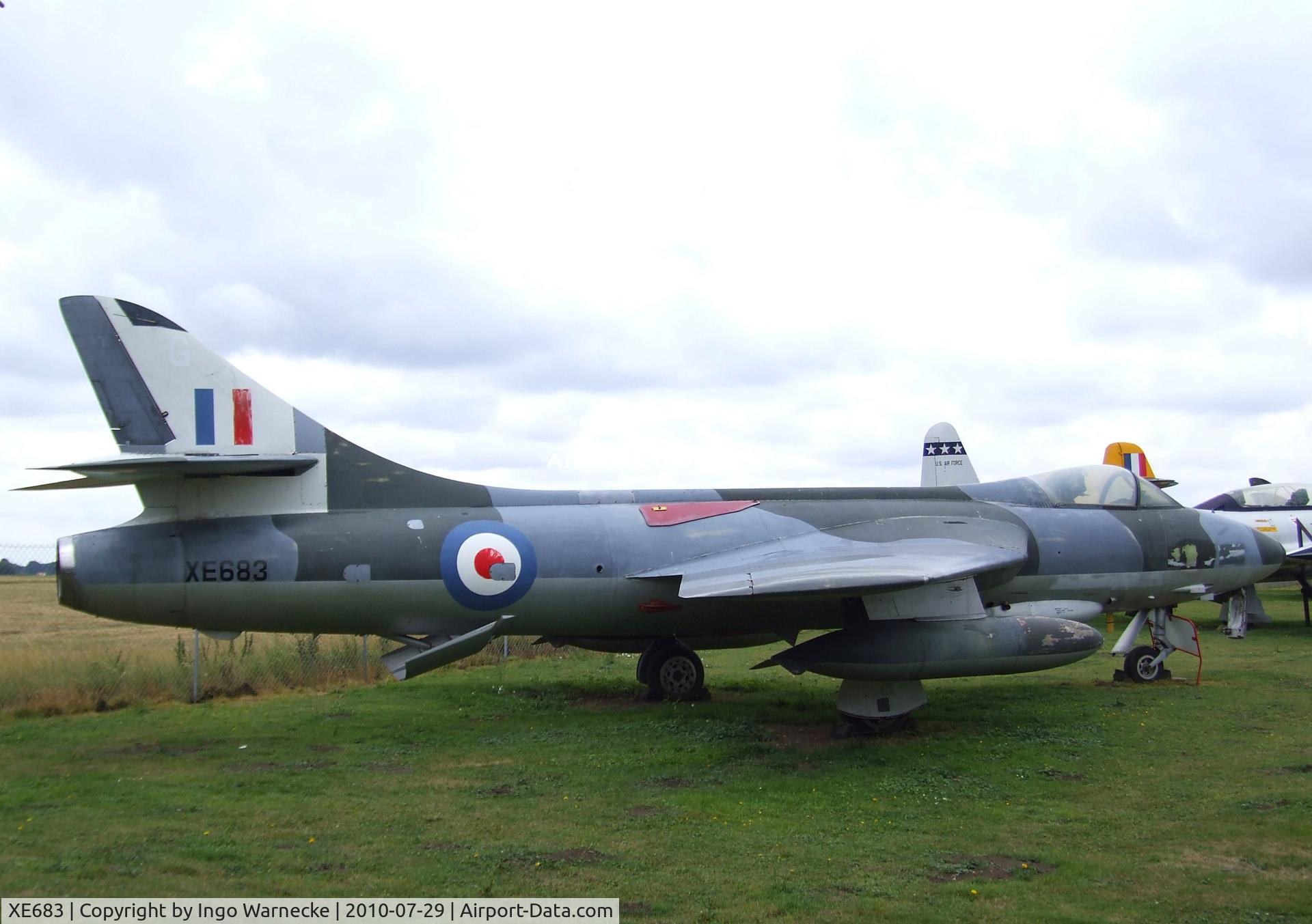 XE683, 1956 Hawker Hunter F.51 C/N 41H/680271, Hawker Hunter F51 (ex Danish AF E-409), painted and marked to represent an F Mk4 of the RAF at the City of Norwich Aviation Museum