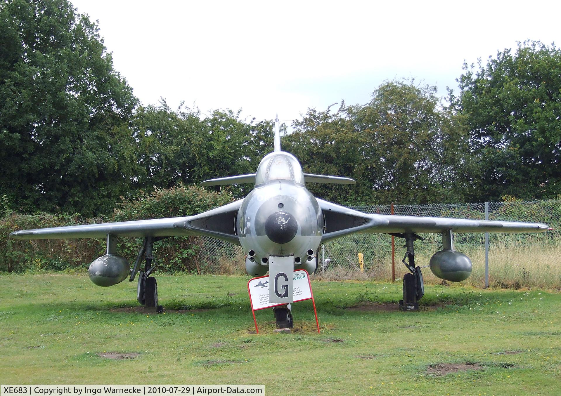 XE683, 1956 Hawker Hunter F.51 C/N 41H/680271, Hawker Hunter F51 (ex Danish AF E-409), painted and marked to represent an F Mk4 of the RAF at the City of Norwich Aviation Museum