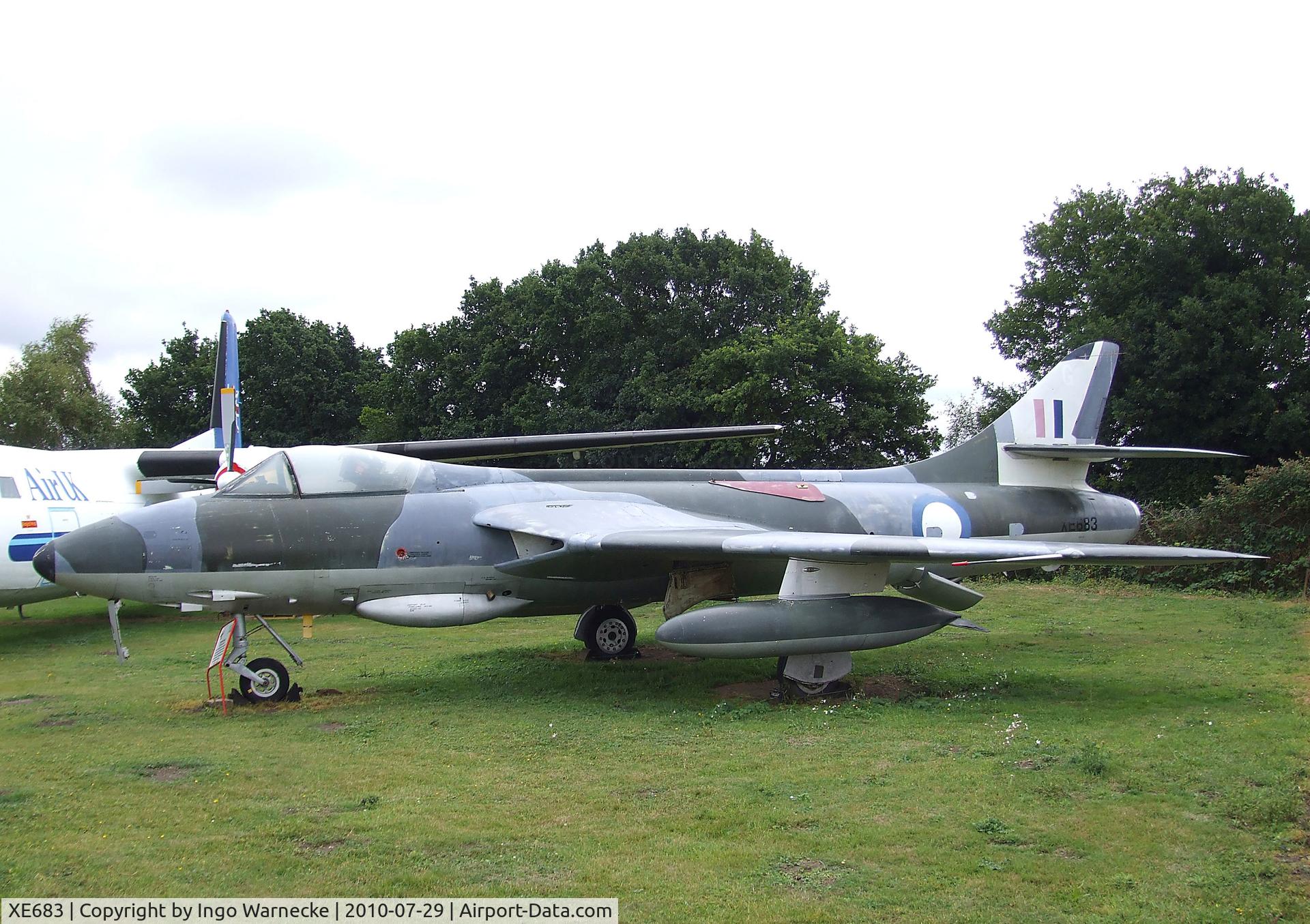 XE683, 1956 Hawker Hunter F.51 C/N 41H/680271, Hawker Hunter F51 (ex Danish AF E-409), painted and marked to represent an F Mk4 of the RAF at the City of Norwich Aviation Museum