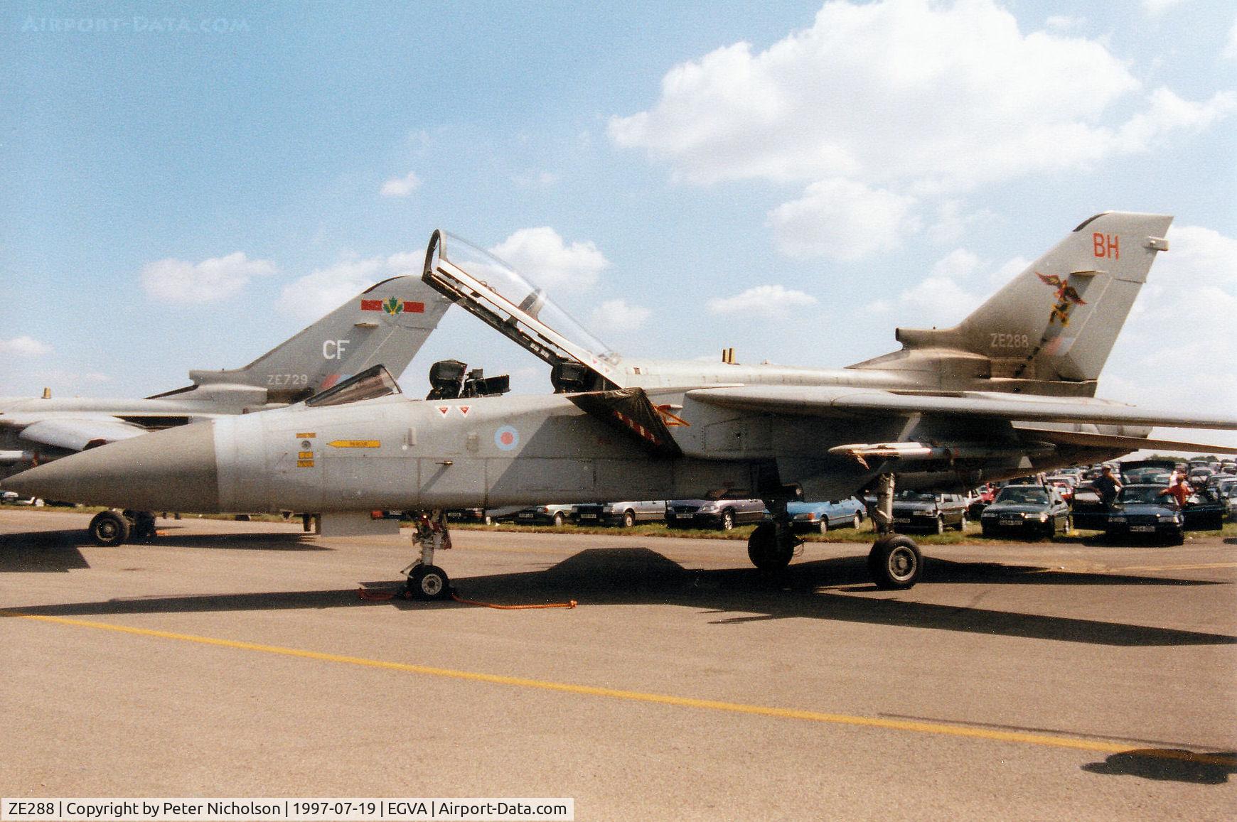 ZE288, 1987 Panavia Tornado F.3 C/N 617/AS035/3275, Tornado F.3, callsign Triplex 2, of RAF Coningsby's 29 Squadron on display at the 1997 Intnl Air Tattoo at RAF Fairford.