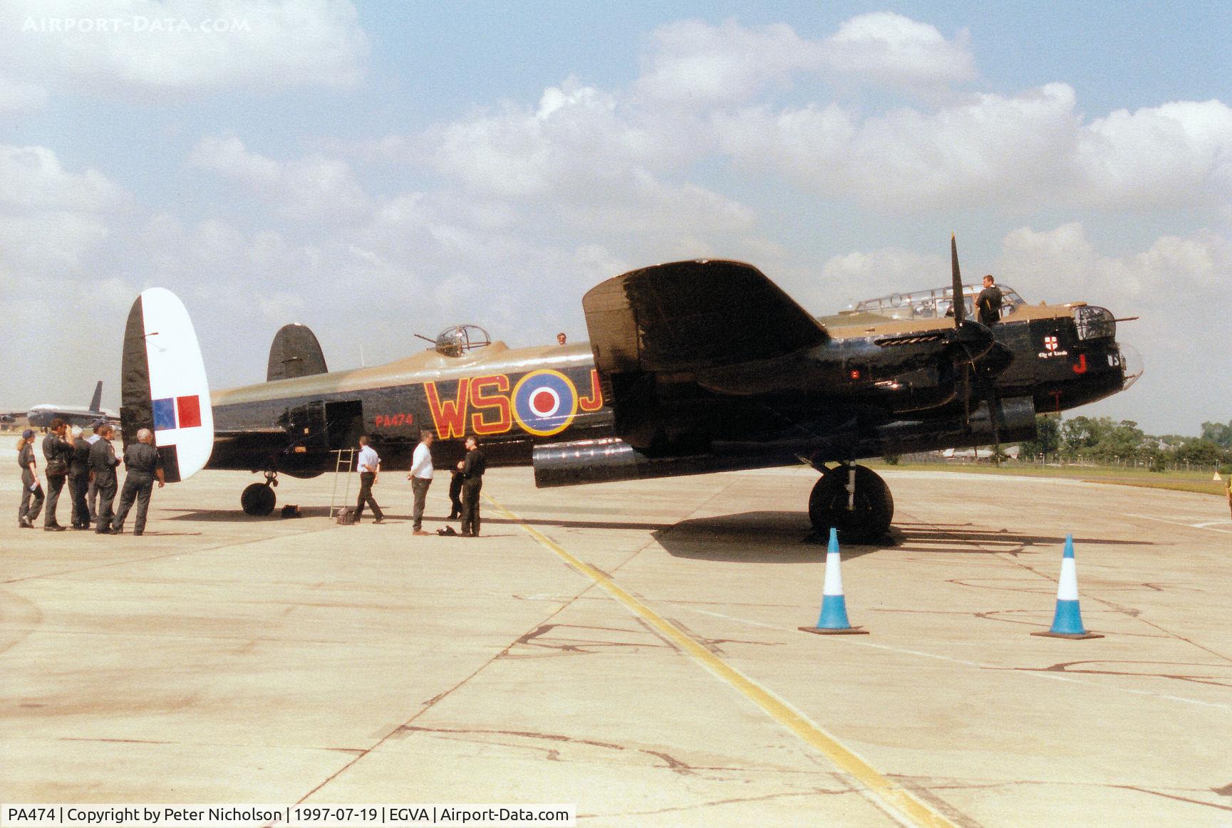 PA474, 1945 Avro 683 Lancaster B1 C/N VACH0052/D2973, The Battle of Britain Memorial Flight's Lancaster was on display at the 1997 Intnl Air Tattoo at RAF Fairford.
