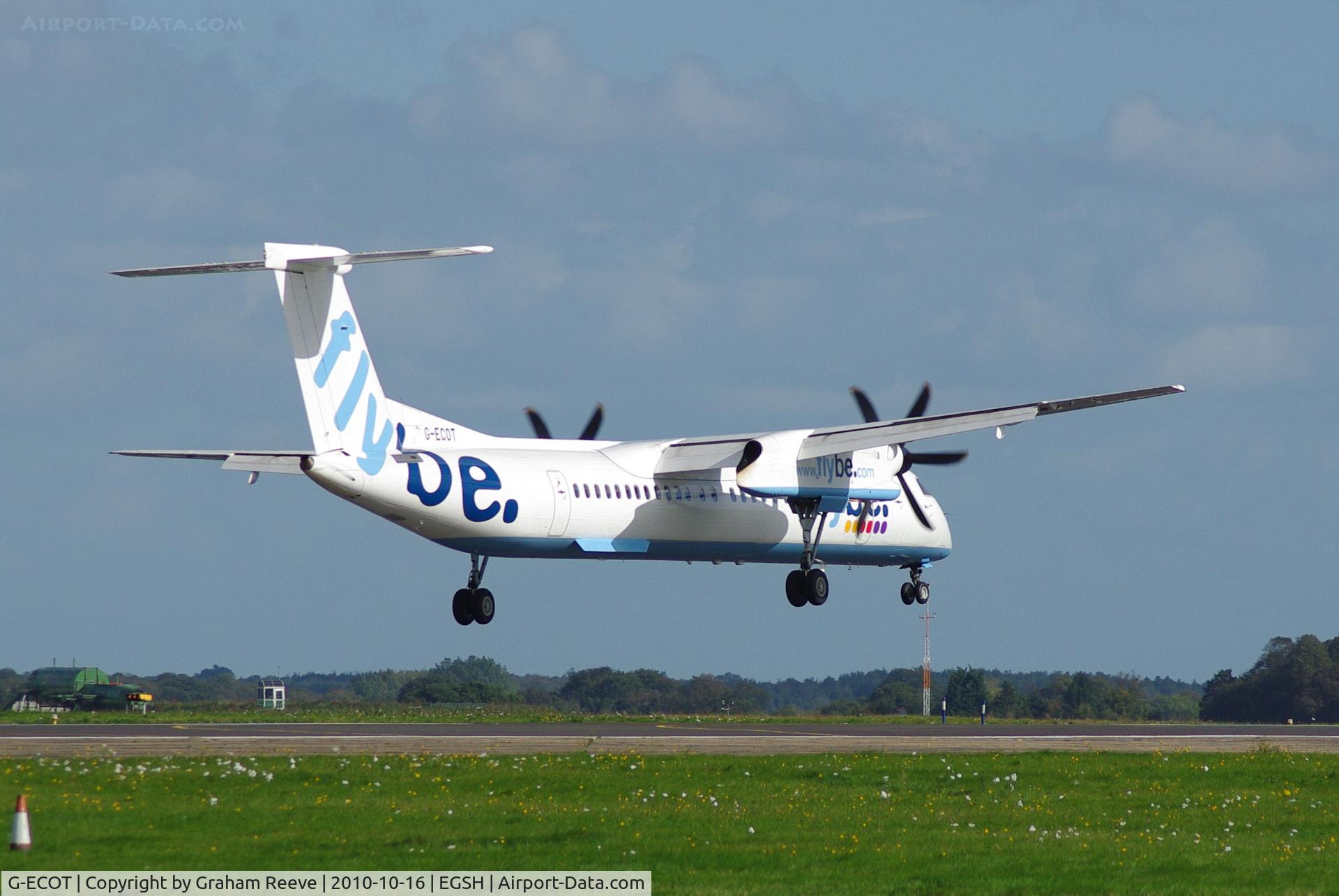 G-ECOT, 2009 De Havilland Canada DHC-8-402Q Dash 8 C/N 4251, Landing in a cross wind.