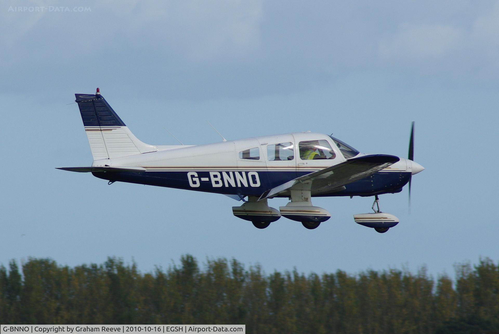 G-BNNO, 1981 Piper PA-28-161 Cherokee Warrior II C/N 28-8116099, Landing at Norwich.