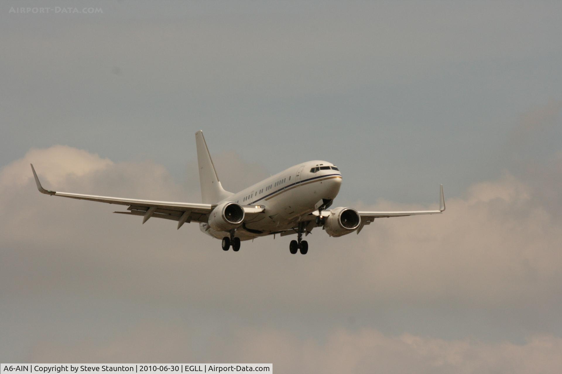 A6-AIN, 1999 Boeing 737-7Z5 BBJ C/N 29268, Taken at Heathrow Airport, June 2010