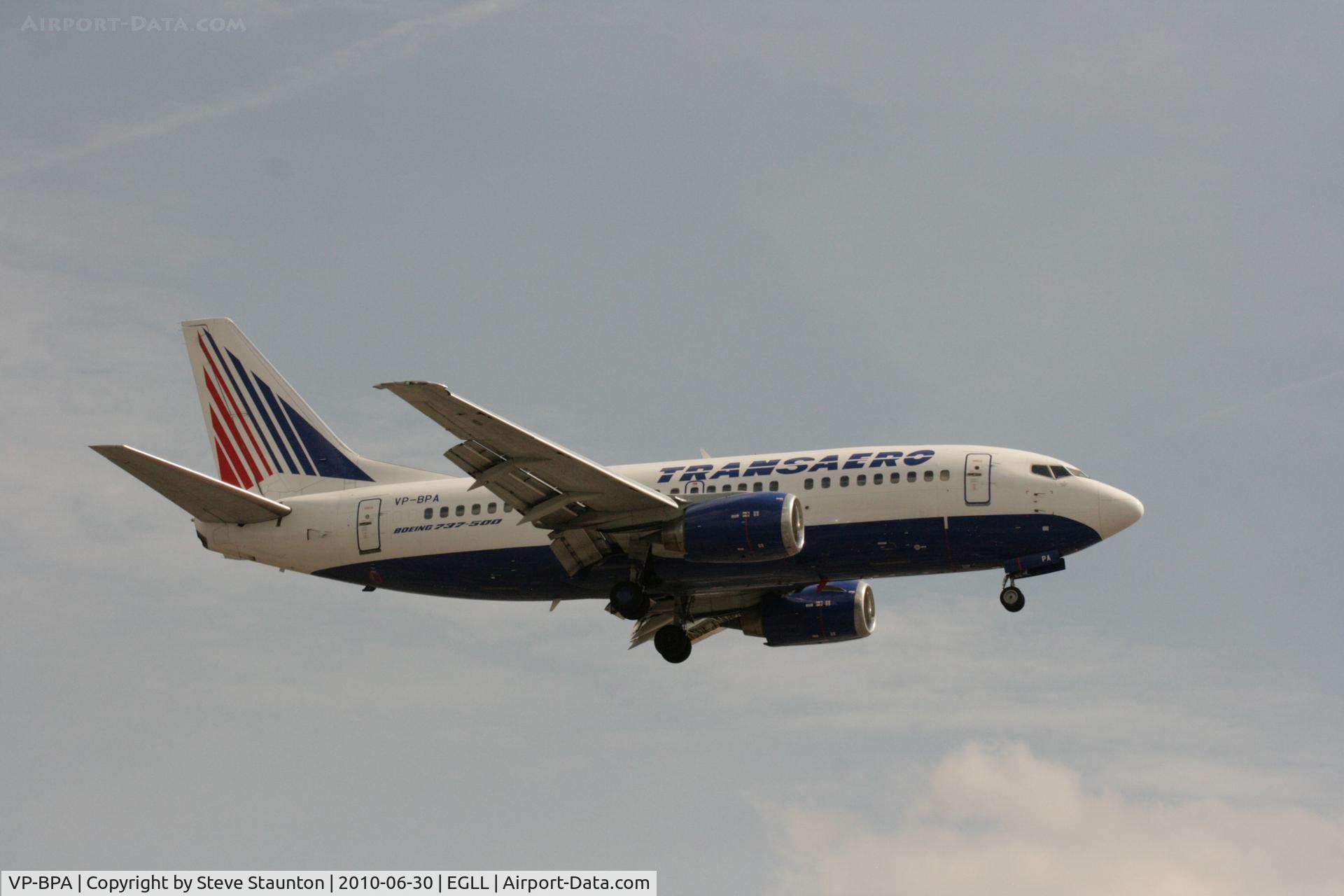 VP-BPA, 1991 Boeing 737-5K5 C/N 25037, Taken at Heathrow Airport, June 2010