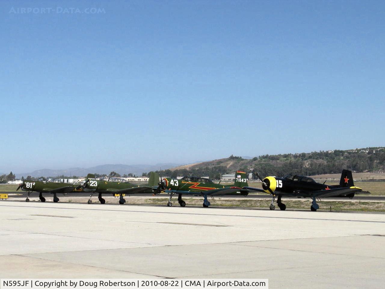 N595JF, 1969 Nanchang CJ-6A C/N 2532051, Four Nanchang China CJ-6As, N595JF #81 Jeffrey, N147M #23 Hal, N556TR #43 Craig & N9278F #15 Ernie. See formation flights under N595JF. 
