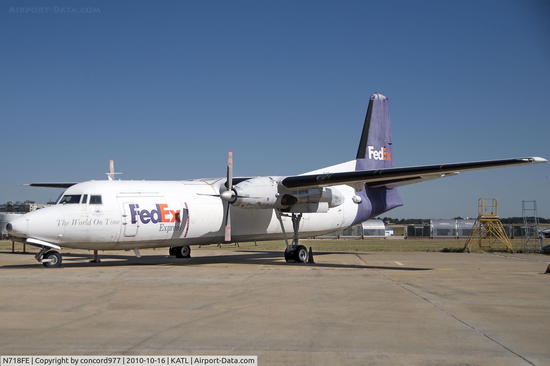 N718FE, 1971 Fokker F-27-500 Friendship C/N 10470, Seen at KATL on 10/16/2010.  Used for training.