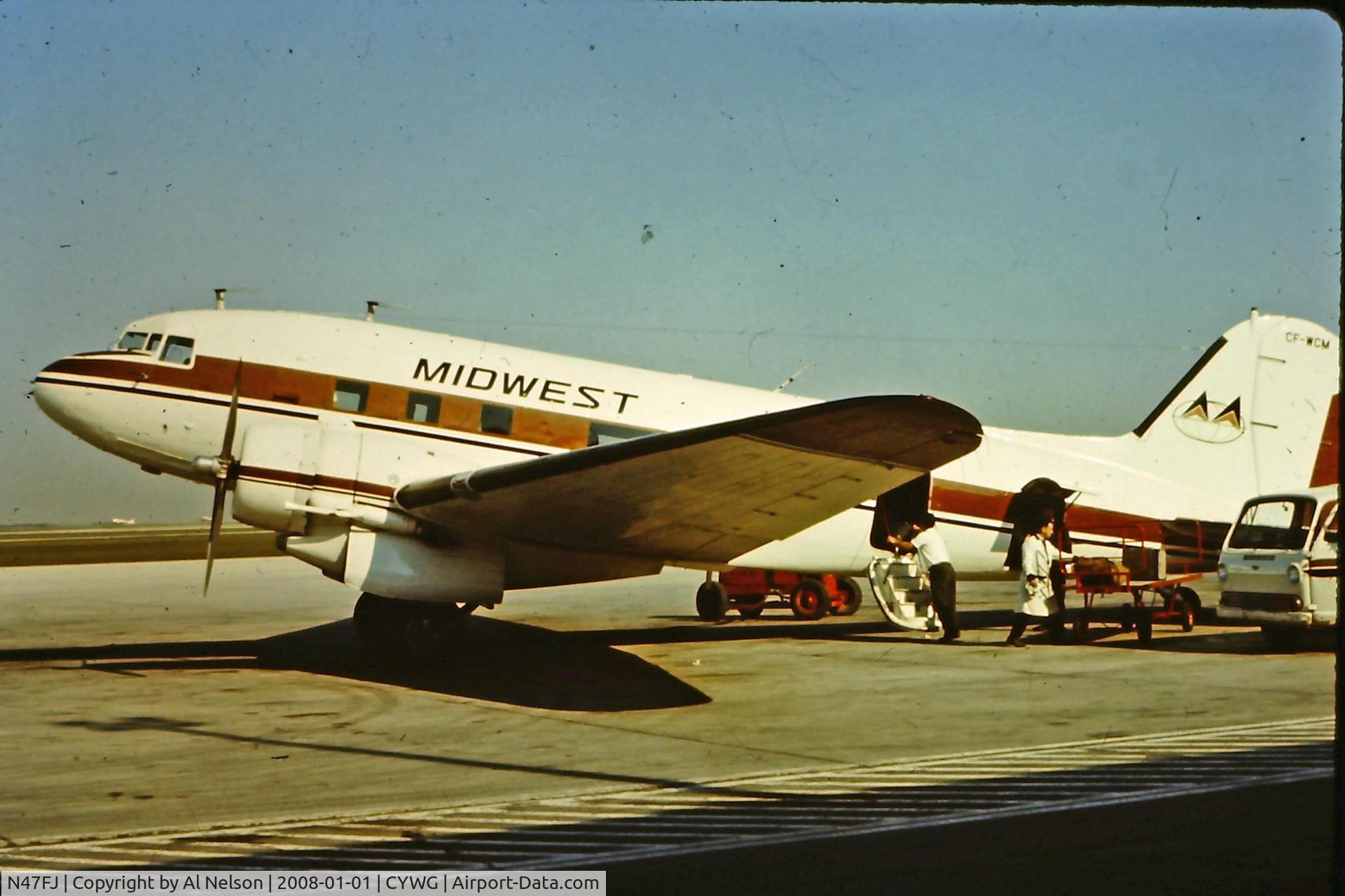 N47FJ, 1943 Douglas C-47 C/N 9053, CF- WCM Winnipeg, 1970 At that time SN 9053 had only a small airstair door and not the cargo door shown when it was N47FJ.