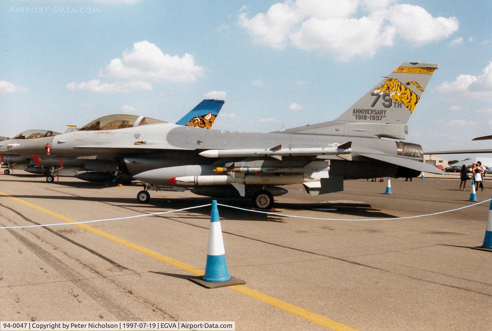 94-0047, 1994 Lockheed F-16C Fighting Falcon C/N CC-199, F-16C Falcon, callsign Trend 62, of 79th Fighter Squadron/20th Fighter Wing on display at the 1997 Intnl Air Tattoo at RAF Fairford.
