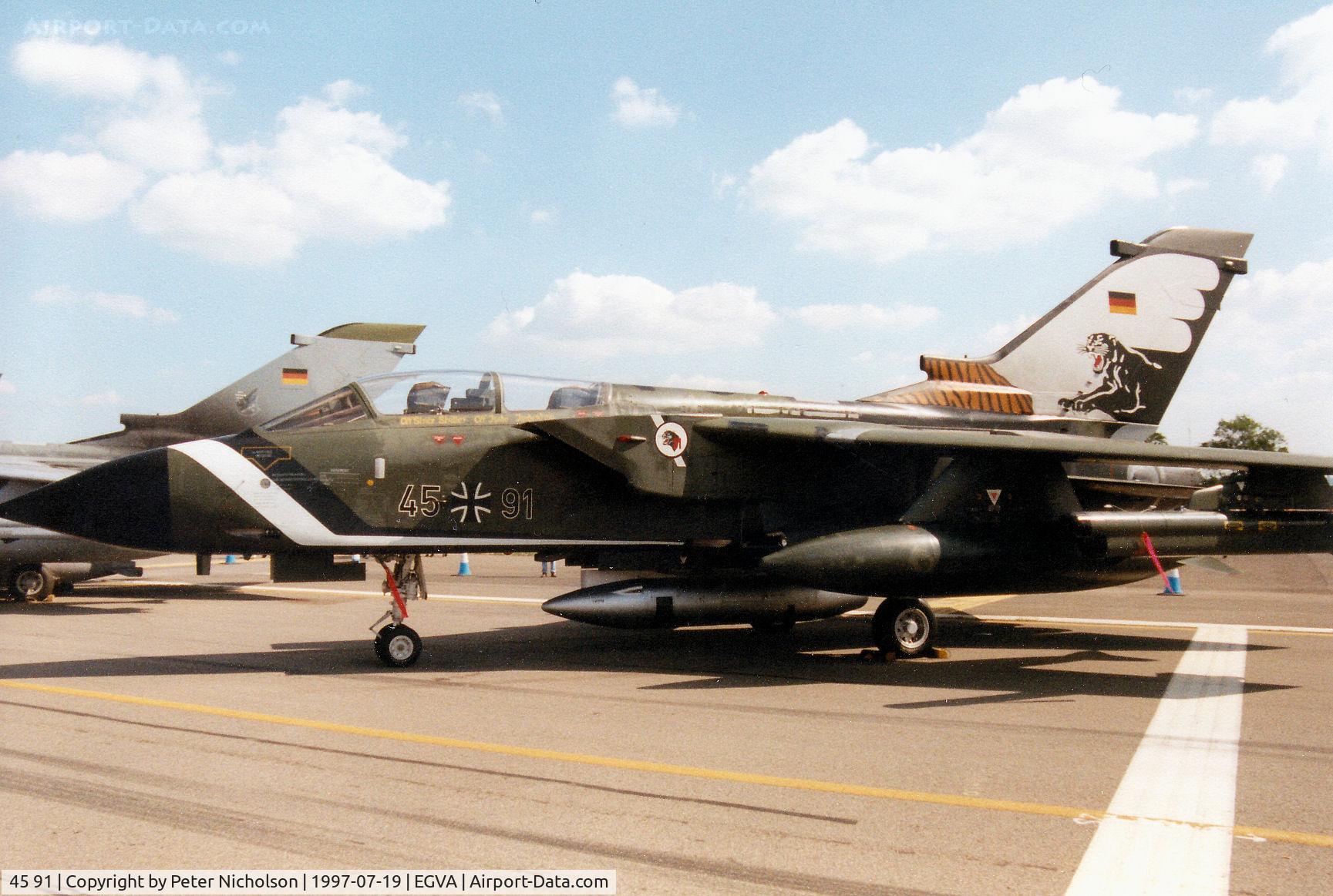45 91, Panavia Tornado IDS C/N 722/GS232/4291, Tornado IDS, callsign German Air Force SW 96B, of AKG-51 on display at the 1997 Intnl Air Tattoo at RAF Fairford.
