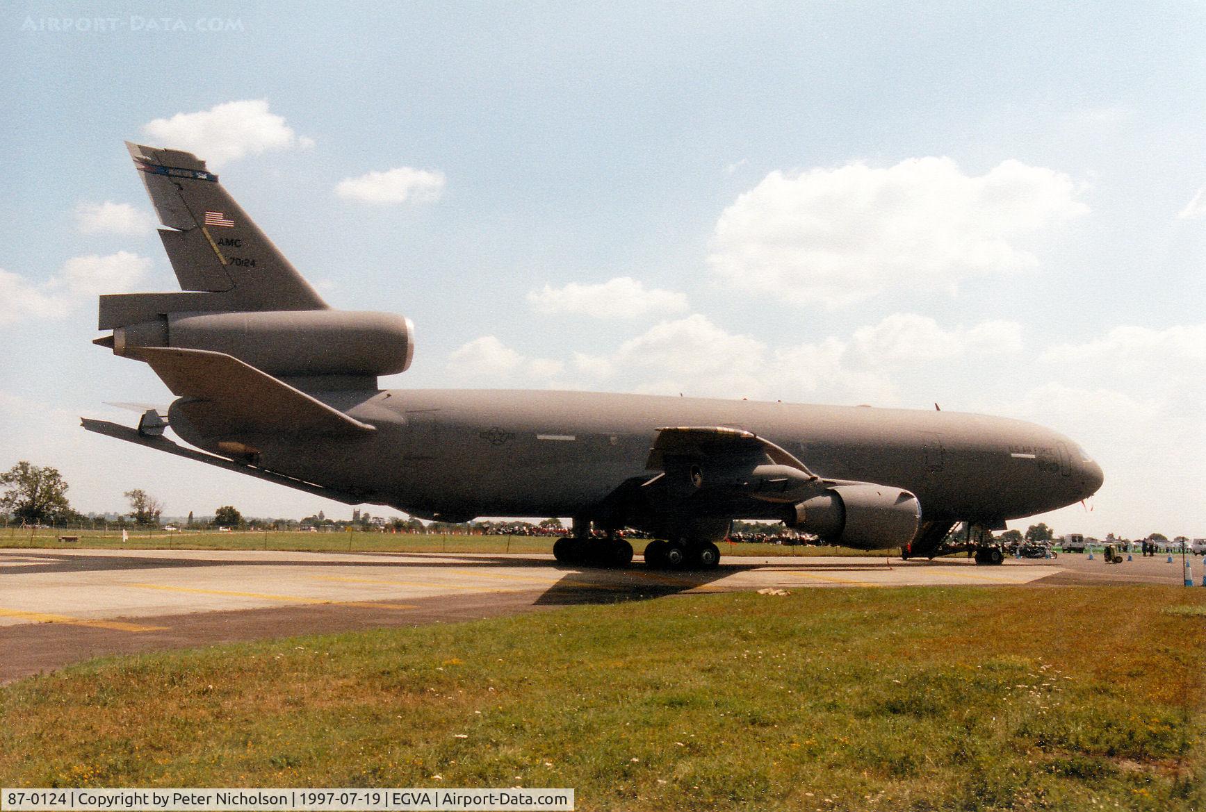 87-0124, 1987 McDonnell Douglas KC-10A Extender C/N 48310, KC-10A Extender, callsign Reach 7124, of 2nd Air Refuelling Squadron at McGuire AFB on display at the 1997 Intnl Air Tattoo at RAF Fairford.
