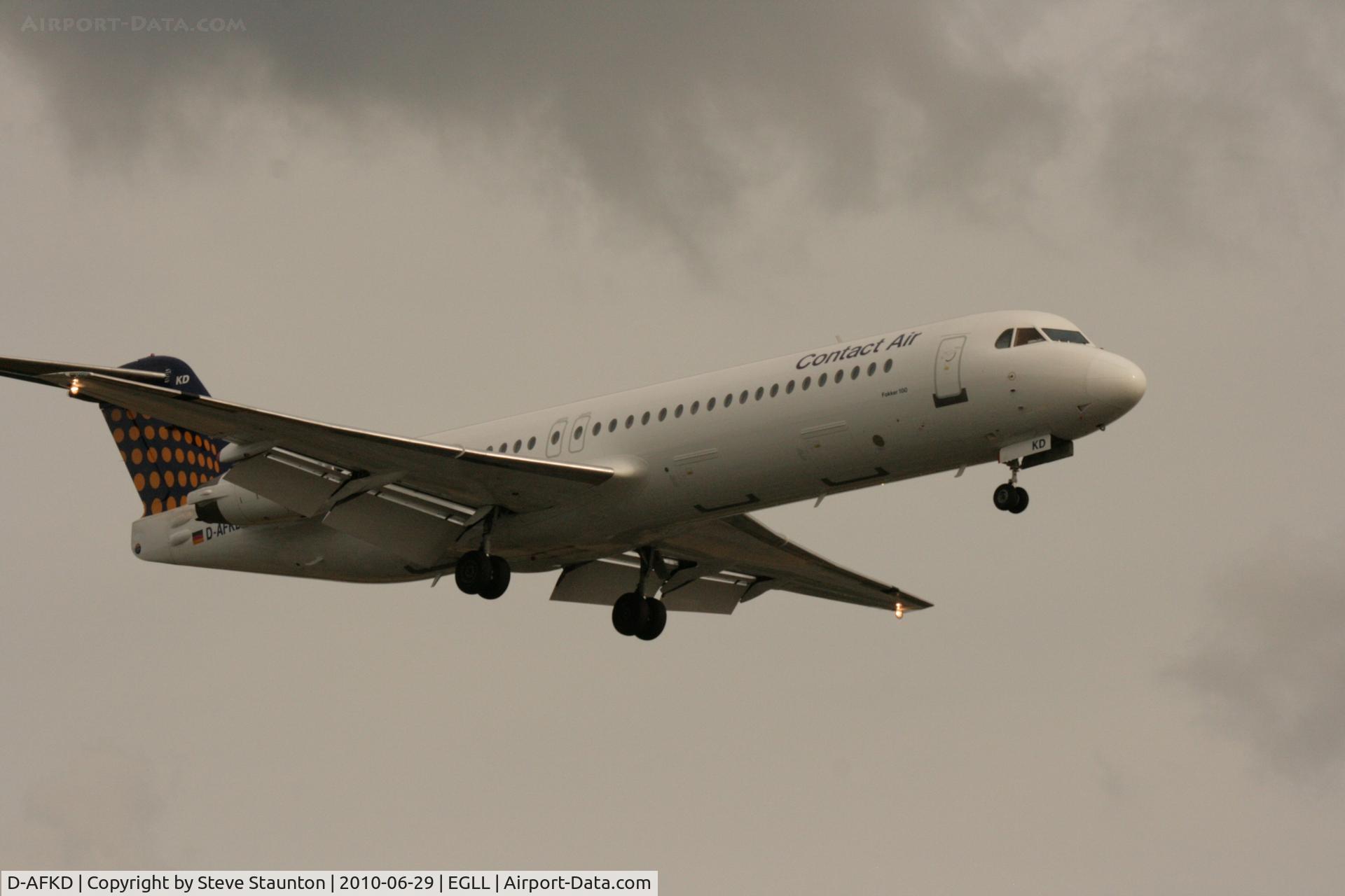 D-AFKD, 1994 Fokker 100 (F-28-0100) C/N 11500, Taken at Heathrow Airport, June 2010