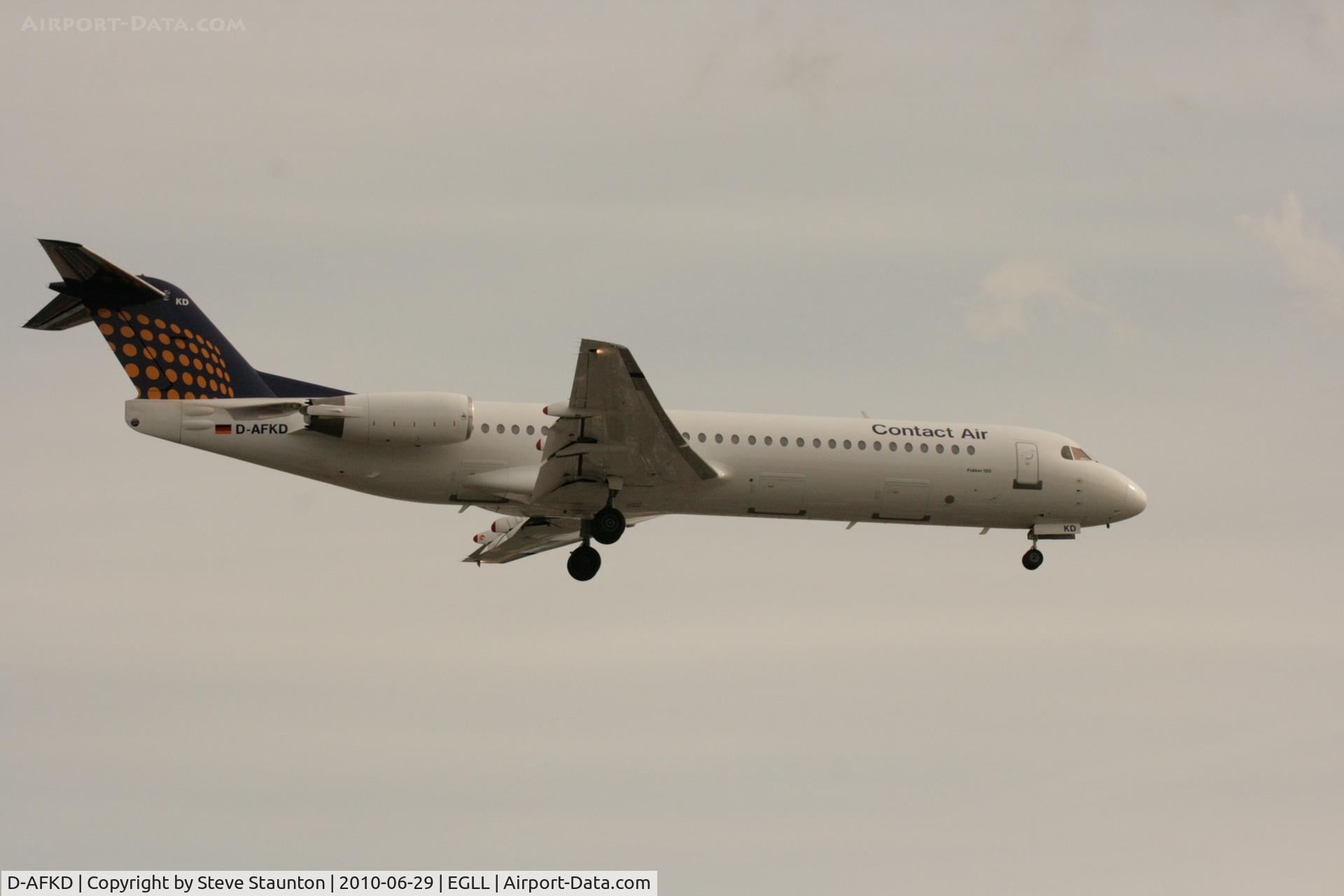D-AFKD, 1994 Fokker 100 (F-28-0100) C/N 11500, Taken at Heathrow Airport, June 2010