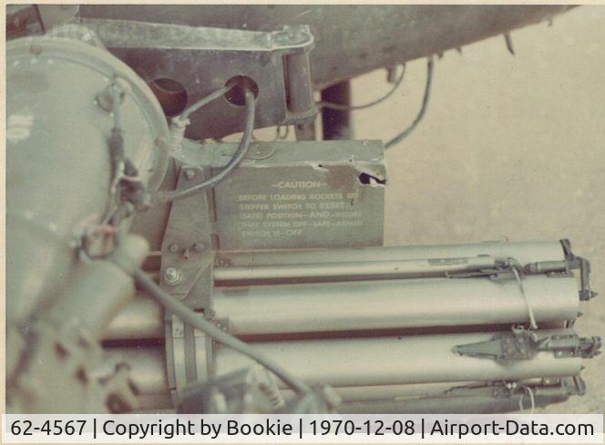 62-4567, 1962 Bell UH-1B Iroquois C/N 627, Here is a portion of the armament system.  Notice the bullet hole?