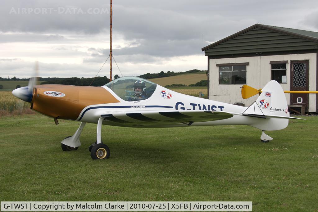 G-TWST, 2005 Silence Twister C/N PFA 329-14211, Silence Twister. With the shape largely based upon the Spitfire, the Twister's 80 HP engine provides a max airspeed of 146mph and a climb rate of 1500 fpm. Seen here at Fishburn Airfield in July 2010.