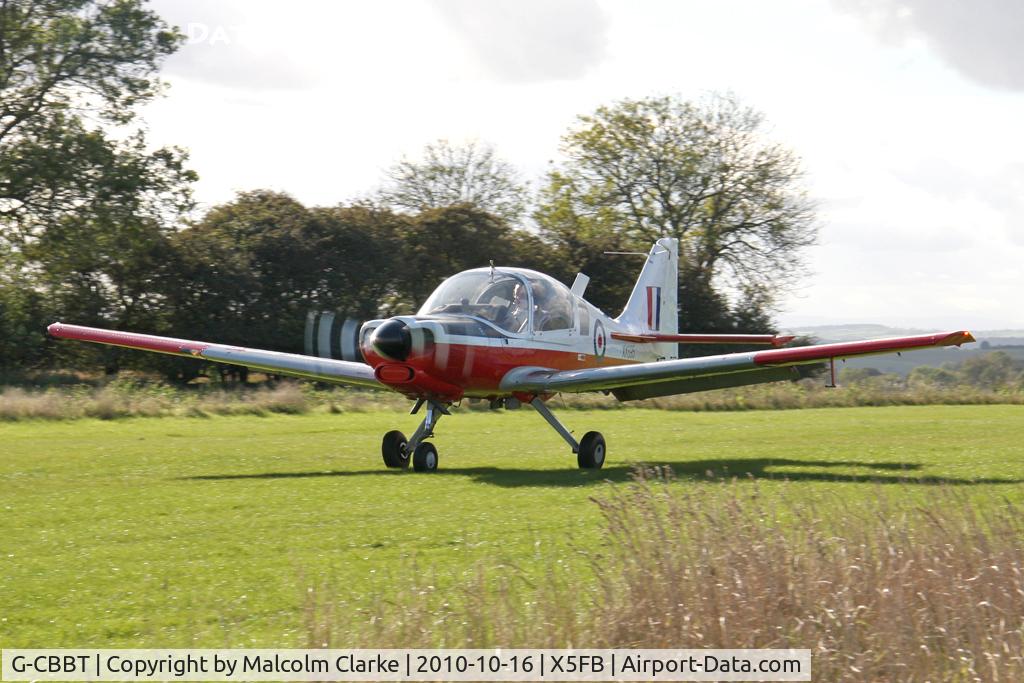 G-CBBT, 1975 Scottish Aviation Bulldog T.1 C/N BH120/344, Scottish Aviation Bulldog 120-121 taking off from 08 at Fishburn Airfield, October 2010.