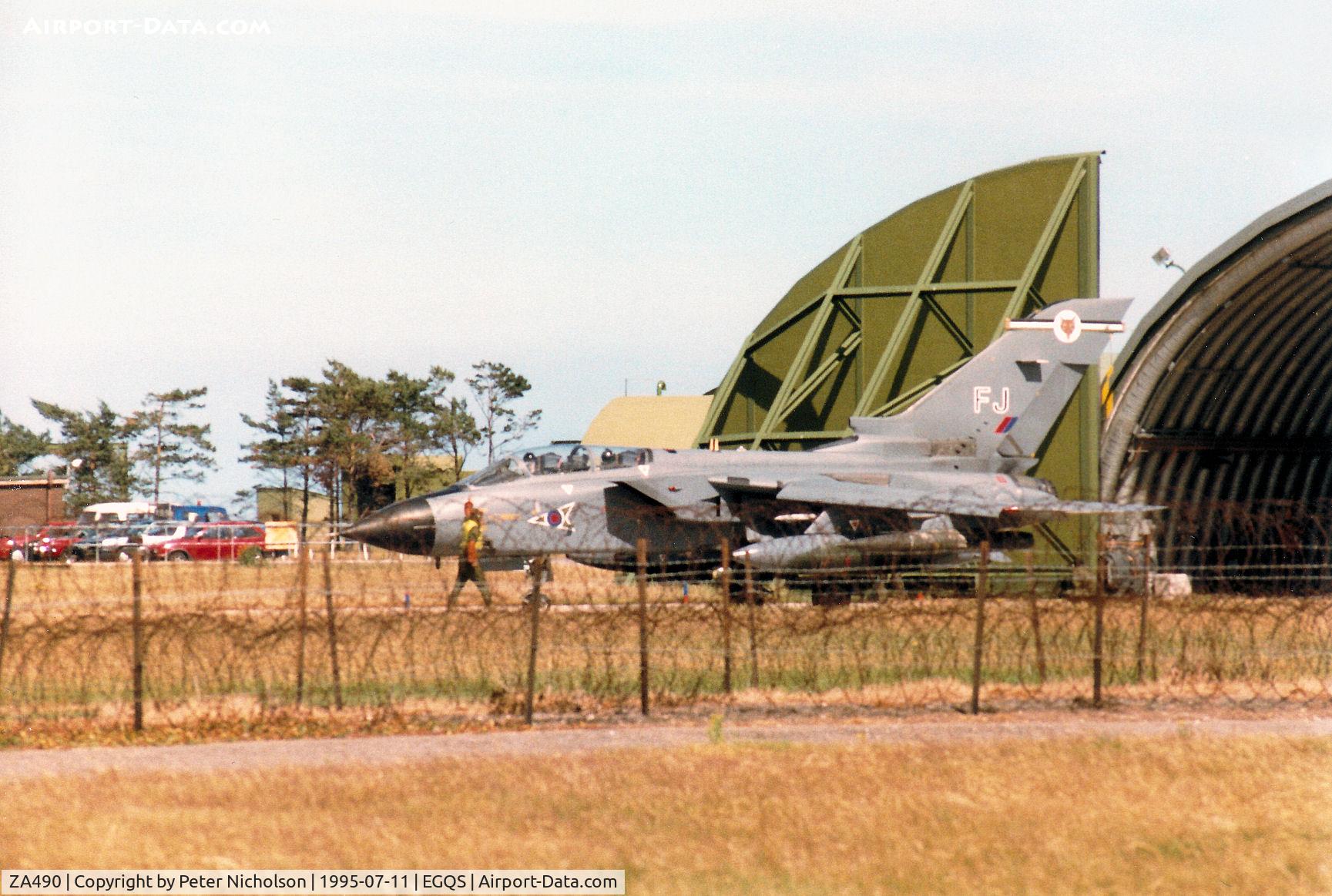 ZA490, 1983 Panavia Tornado GR.1B C/N 305/BS106/3142, Tornado GR.1B of 12 Squadron preparing to depart for a mission at RAF Lossiemouth in the Summer of 1995.