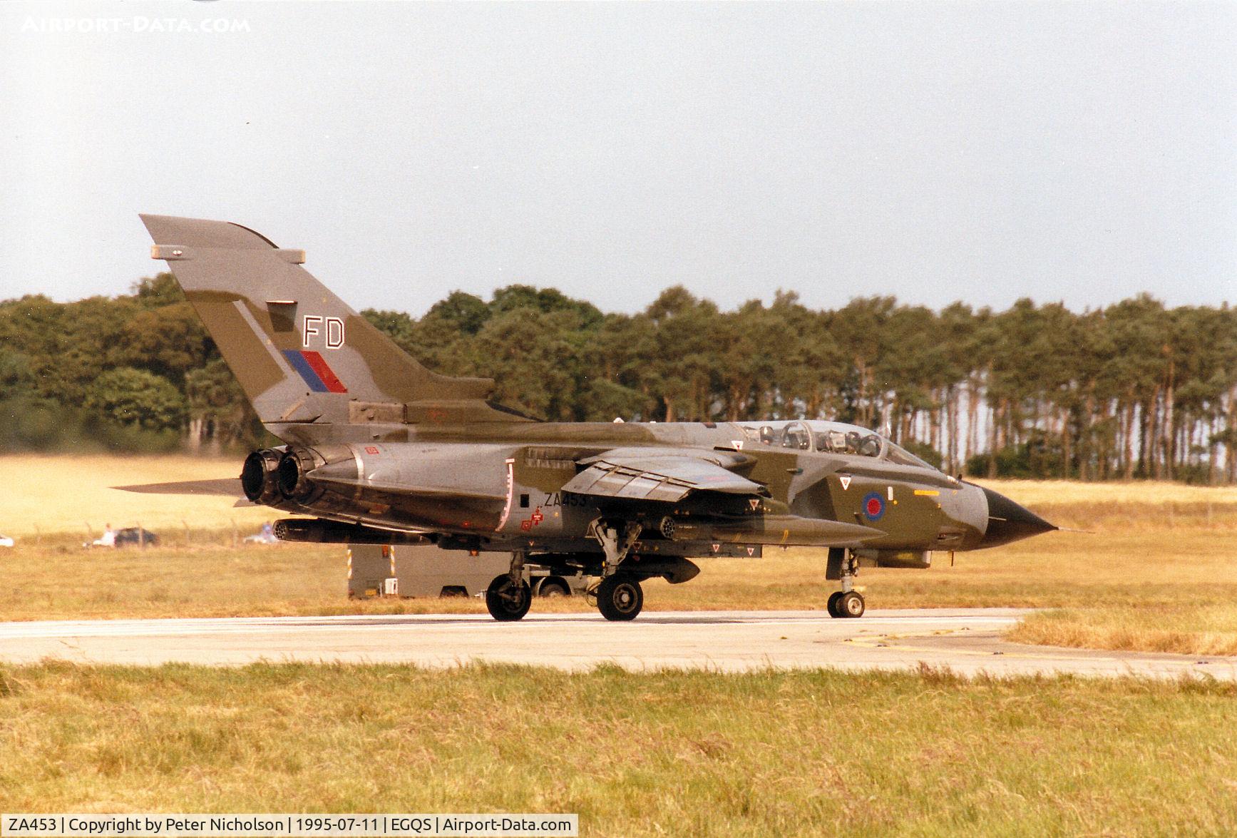 ZA453, 1983 Panavia Tornado GR.1B C/N BS083/249/3119, Tornado GR.1B of 12 Squadron lined up for take-off on Runway 05 at RAF Lossiemouth in the Summer of 1995.