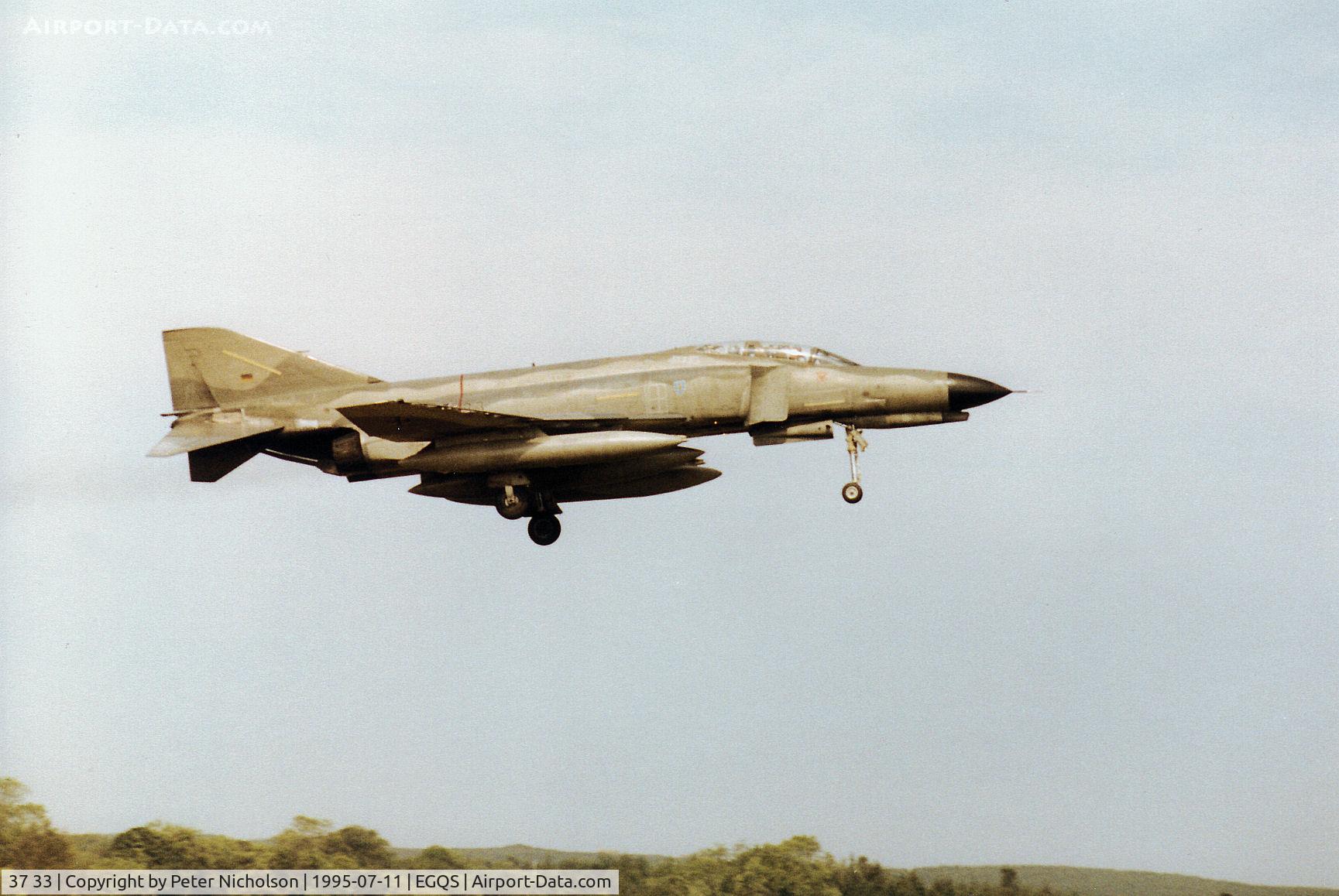 37 33, 1972 McDonnell Douglas F-4F Phantom II C/N 4429, F-4F Phantom of JBG-36 German Air Force landing on Runway 05 at RAF Lossiemouth in the Summer of 1995.