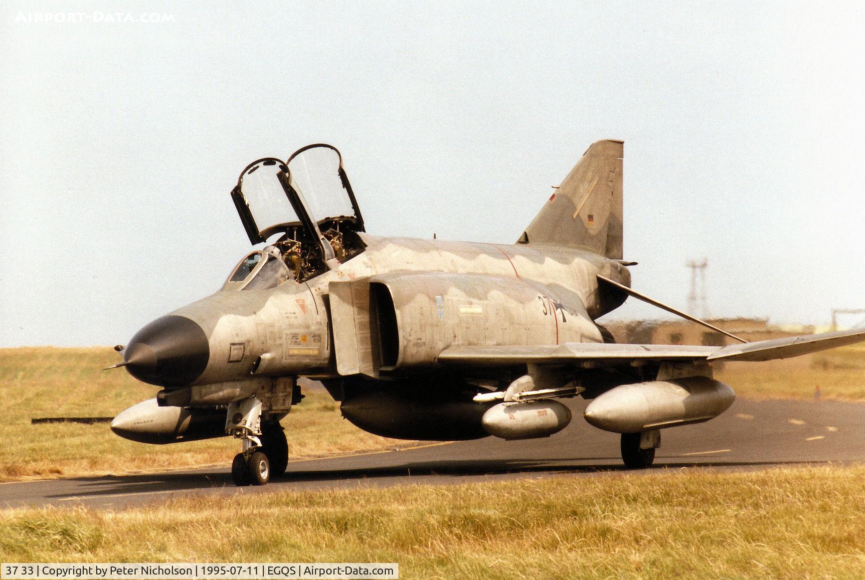 37 33, 1972 McDonnell Douglas F-4F Phantom II C/N 4429, F-4F Phantom of JBG-36 German Air Force taxying to the active runway at RAF Lossiemouth in the Summer of 1995.