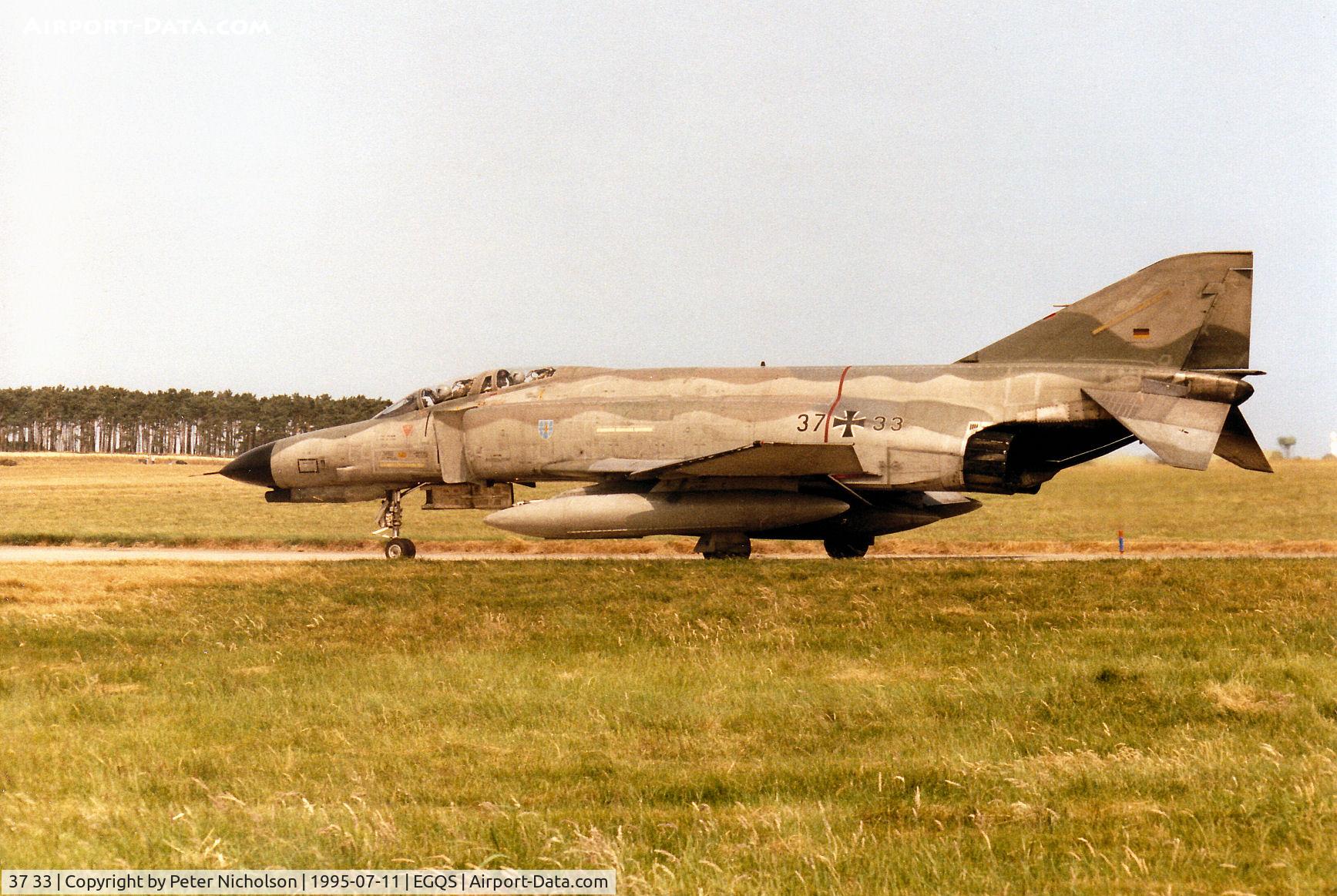 37 33, 1972 McDonnell Douglas F-4F Phantom II C/N 4429, F-4F Phantom of JBG-36 awaiting clearance to join Runway 05 for take-off at RAF Lossiemouth in the Summer of 1995.