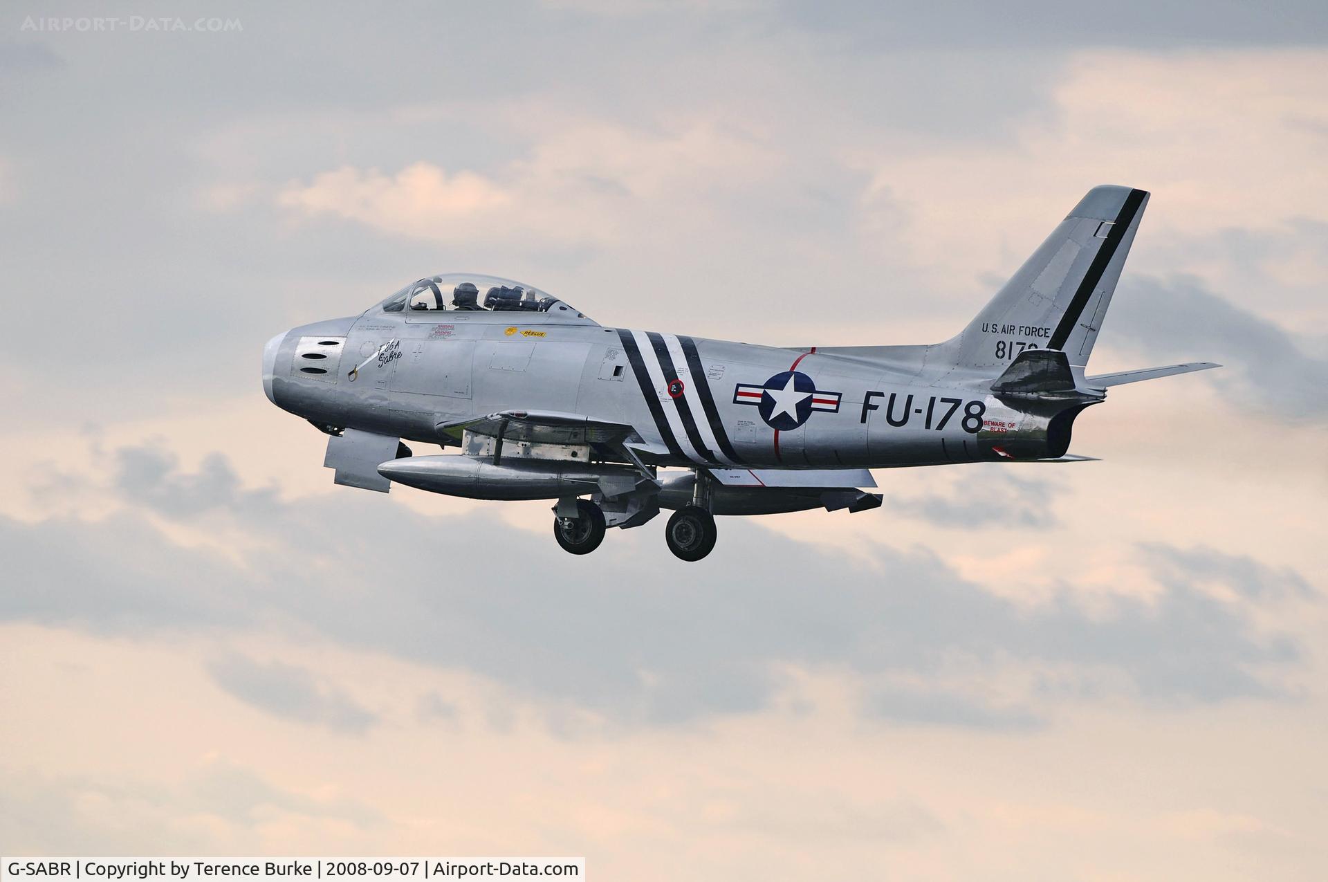 G-SABR, 1948 North American F-86A Sabre C/N 151-083 (151-43547), Duxford, end of day take off. September 2008