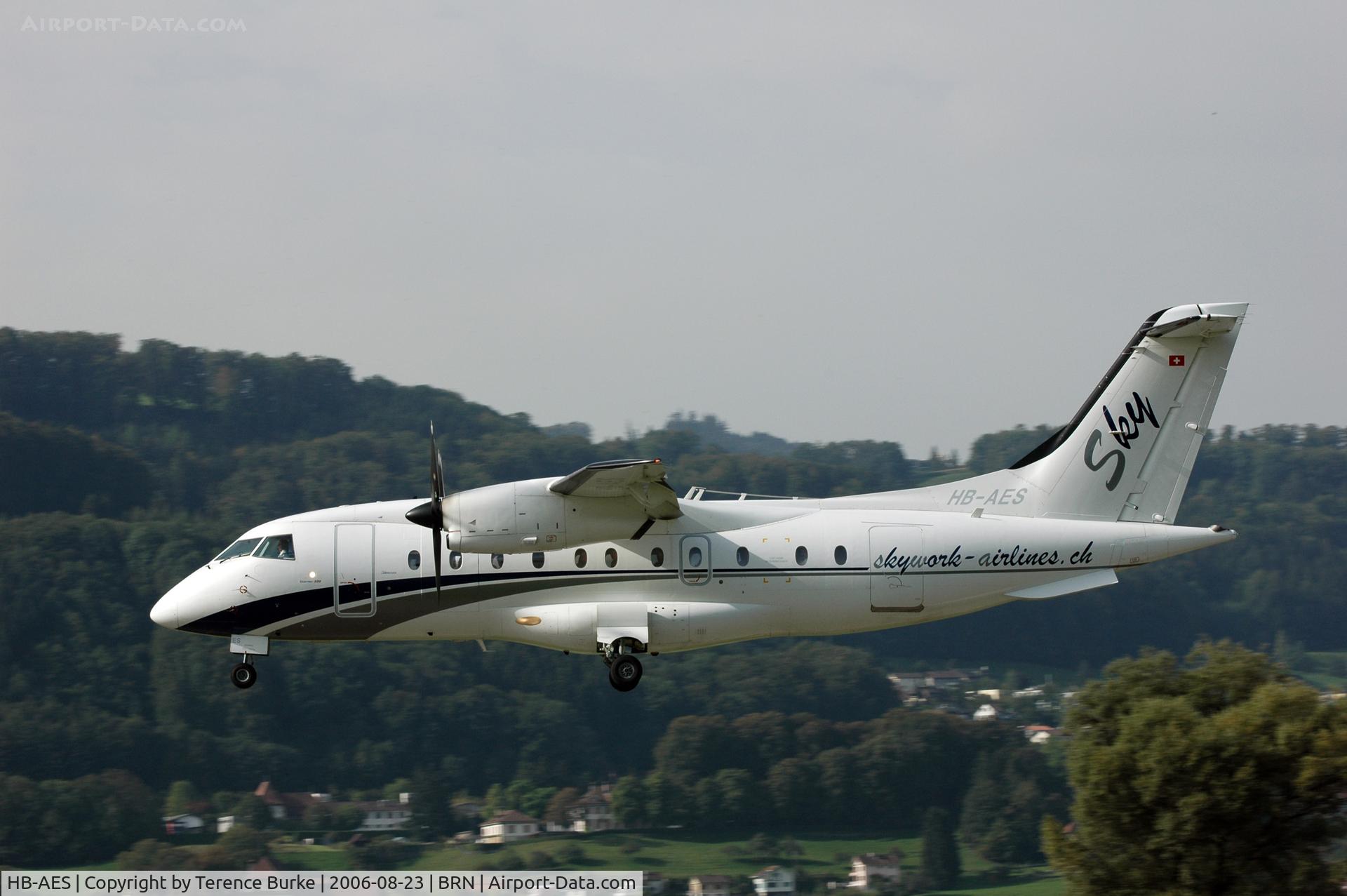 HB-AES, 1995 Dornier 328-110 C/N 3021, Landing at Bern Airport. Aug.2006