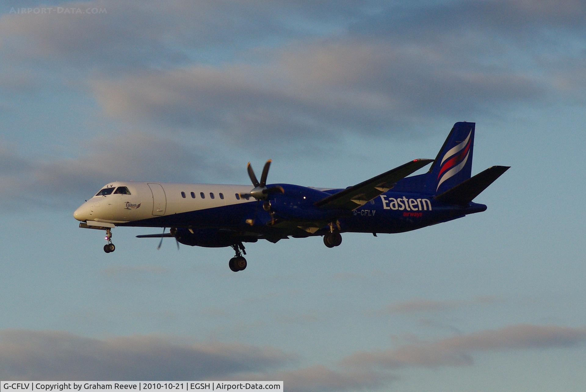 G-CFLV, 1995 Saab 2000 C/N 2000-023, Landing late in the afternoon.