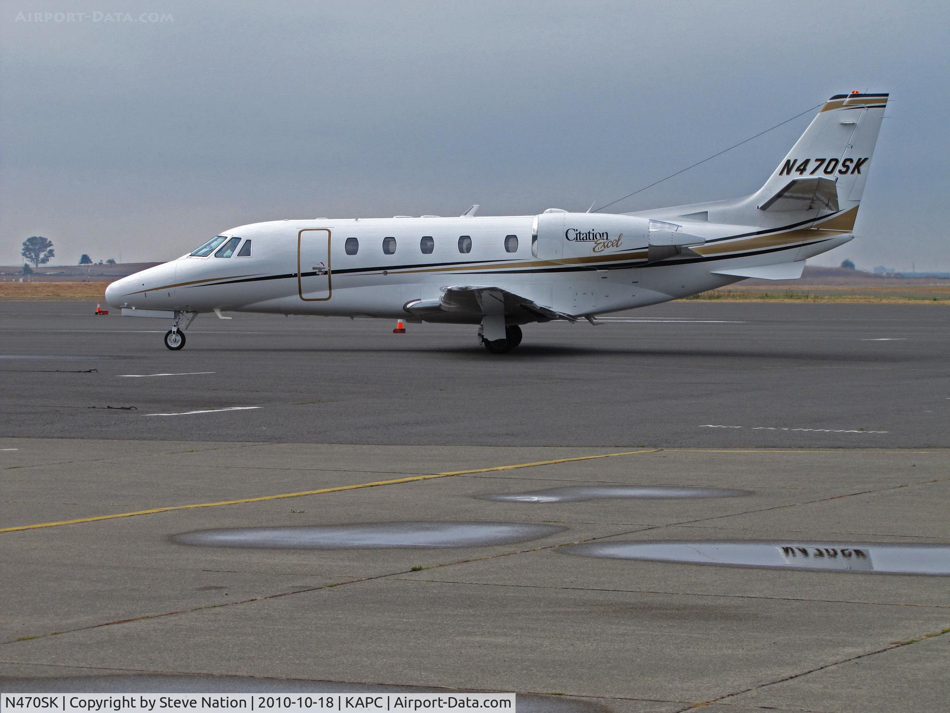 N470SK, 2003 Cessna 560XL Citation Excel C/N 560-5348, Sugar Creek (Overland, KS) 2003 Cessna 560XL arriving from KGJT (Grand Junction, CO) taxis onto bizjet ramp @ Napa, CA