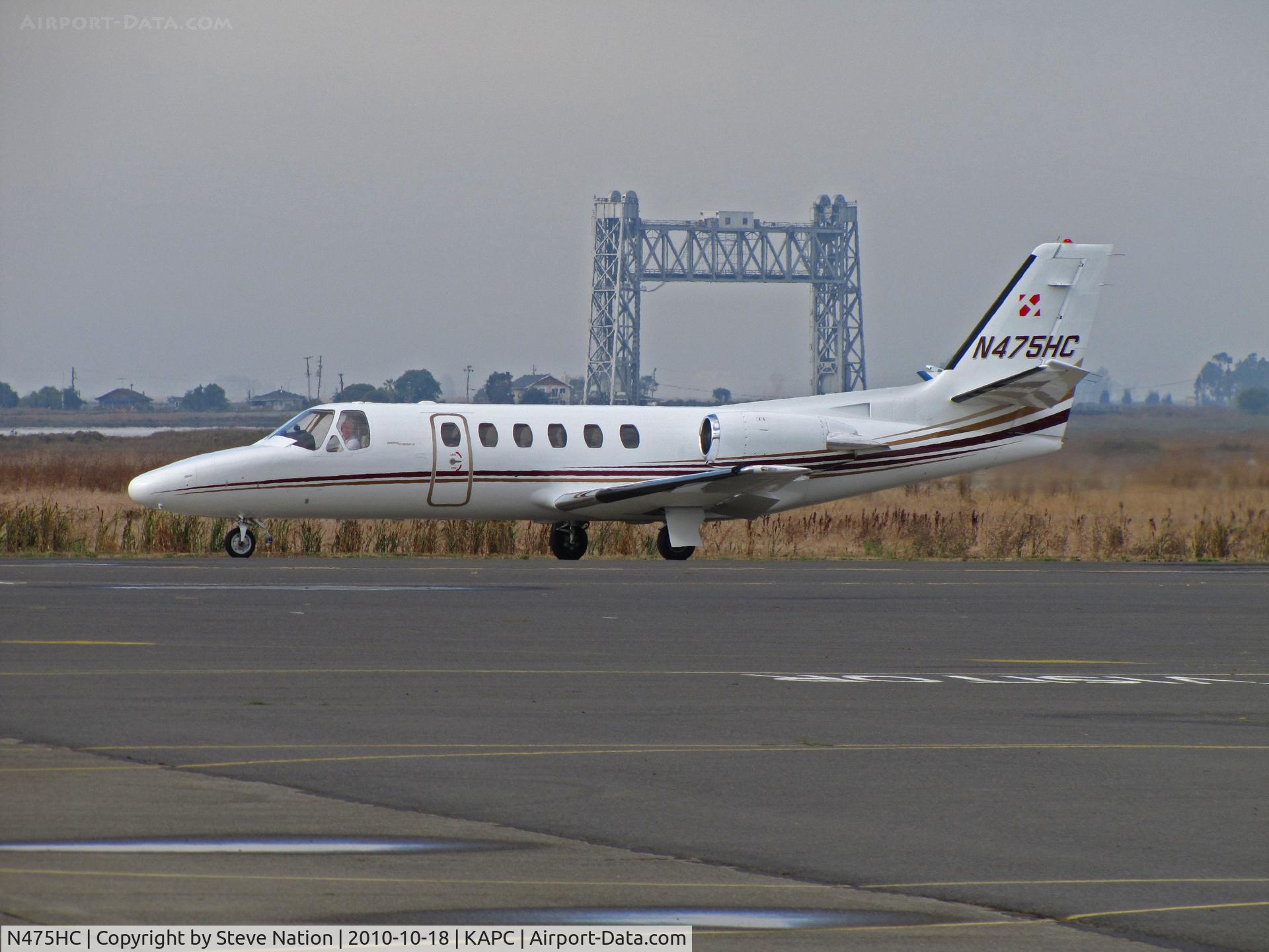 N475HC, 1983 Cessna 550 Citation II C/N 550-0475, Potomac Street Partners (Centennial, CO) 1983 Cessna 550 passing Napa River RR Bridge on arrival from KAPA (Centennial Airport, Denver, CO)
