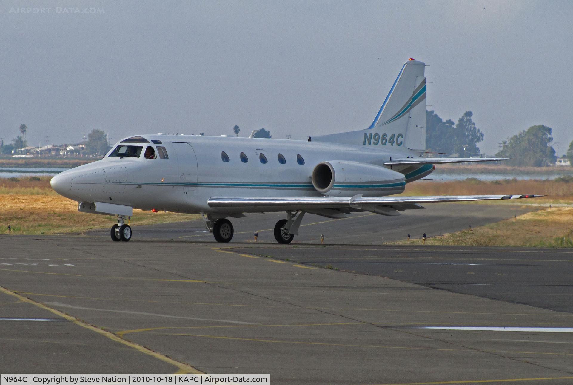 N964C, 1981 Rockwell International NA-265-65 Sabreliner 65 C/N 465-66, Ball-Foster Aircraft Holding Corp. (Muncie, IN) 1981 Sabreliner 65 turns for center line at Napa