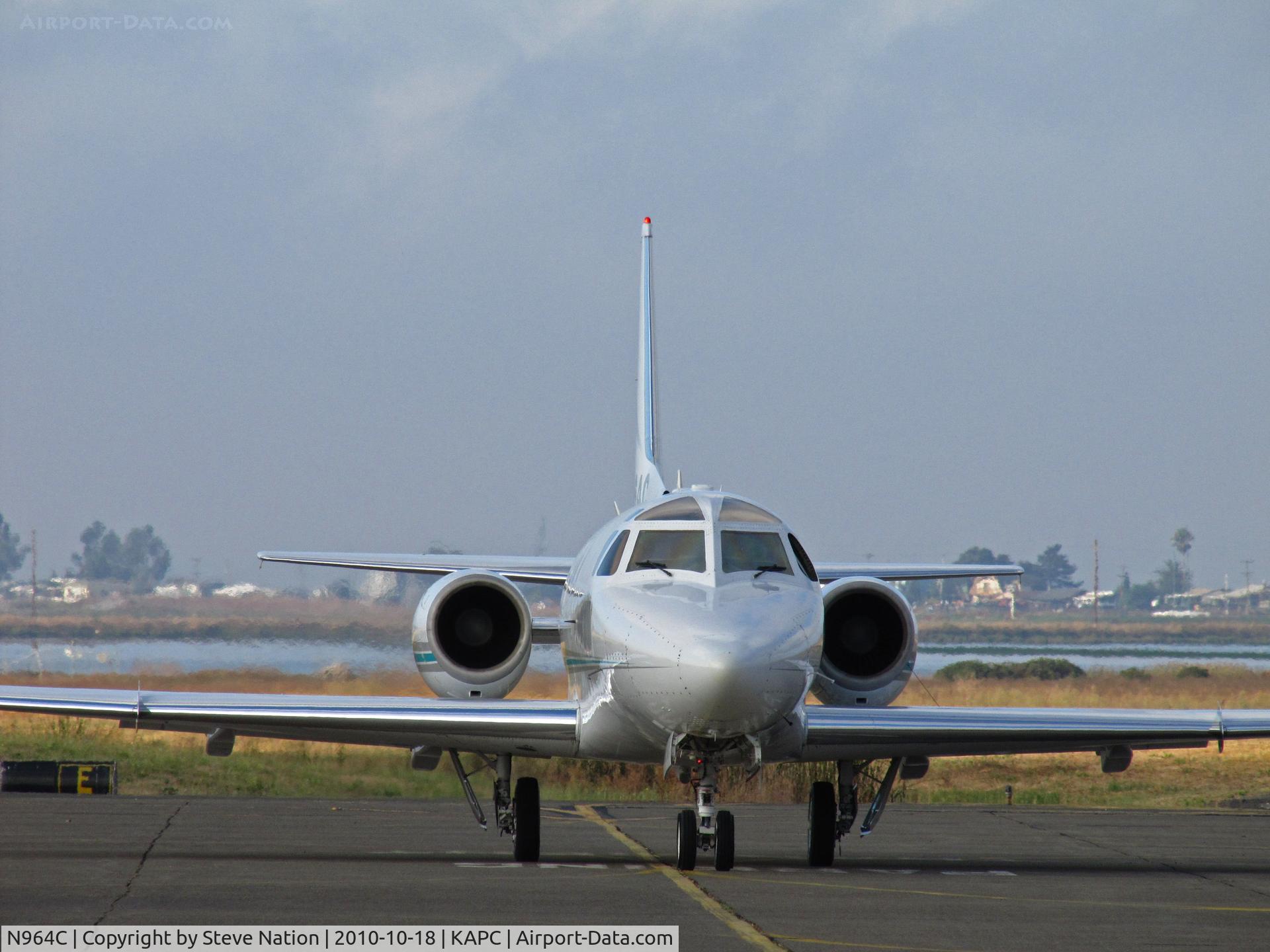 N964C, 1981 Rockwell International NA-265-65 Sabreliner 65 C/N 465-66, Heads-on shot of Ball-Foster Aircraft Holding Corp. (Muncie, IN) 1981 Sabreliner 65 with Napa River in background
