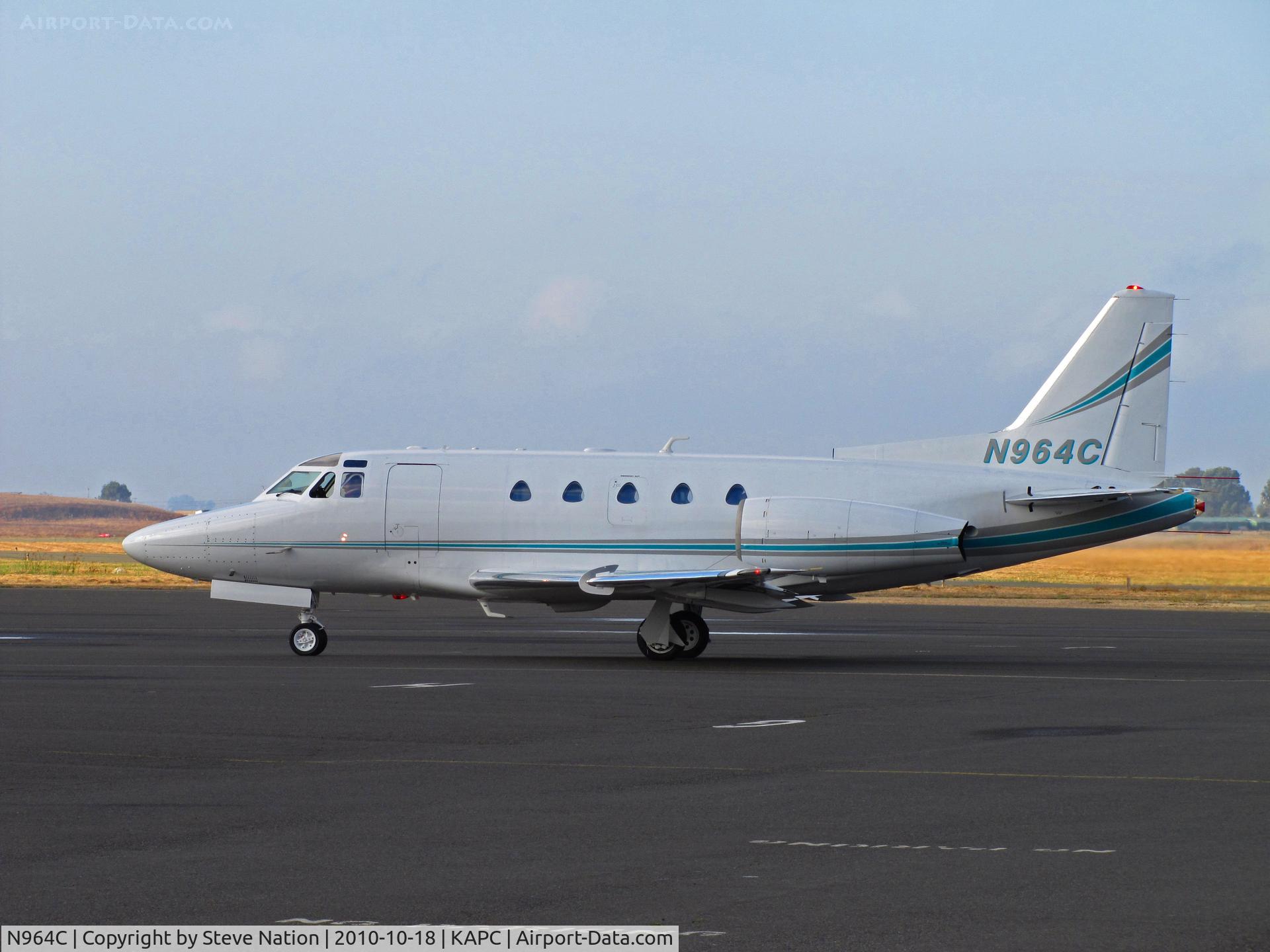 N964C, 1981 Rockwell International NA-265-65 Sabreliner 65 C/N 465-66, Ball-Foster Aircraft Holding Corp. (Muncie, IN) 1981 Sabreliner 65 taxis onto bizjet ramp at Napa