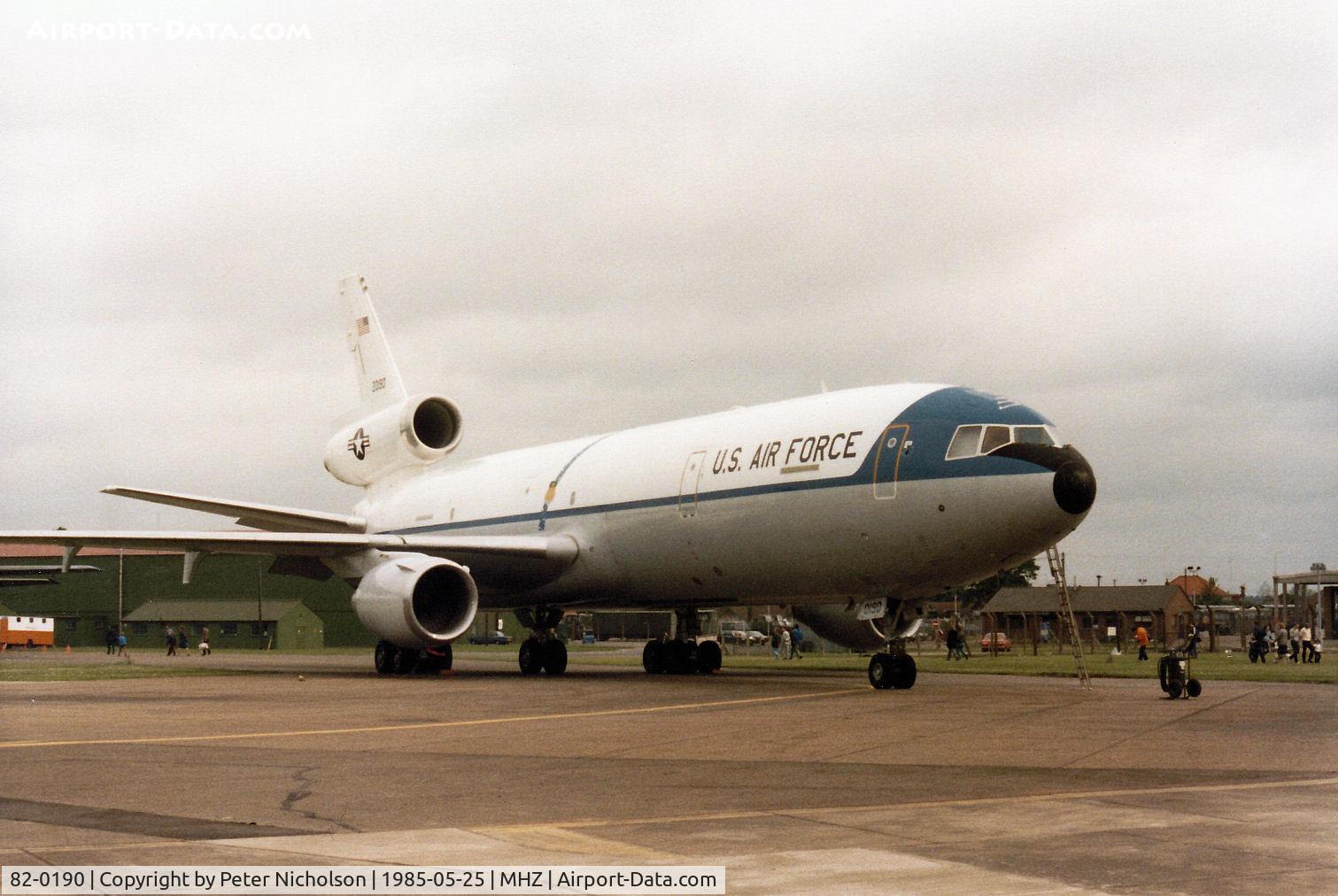 82-0190, 1982 McDonnell Douglas KC-10A Extender C/N 48212, KC-10A Extender of 2nd Bombardment Wing at Barksdale AFB on display at the 1985 RAF Mildenhall Air Fete.