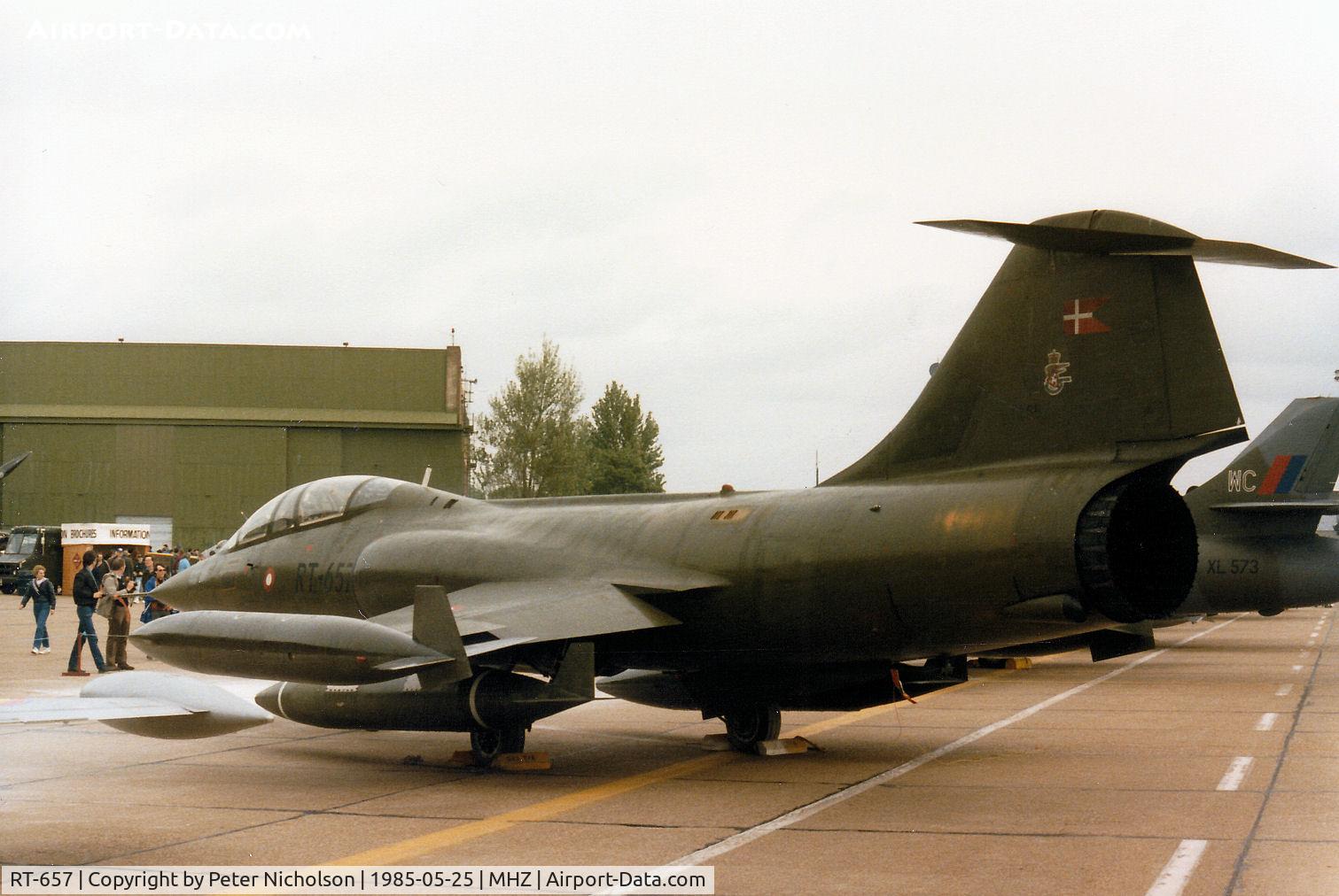 RT-657, Lockheed CF-104D Starfighter C/N 583A-5327, CF-104D Starfighter of Eskradille 726 Royal Danish Air Force at Aalborg on display at the 1985 RAF Mildenhall Air Fete.