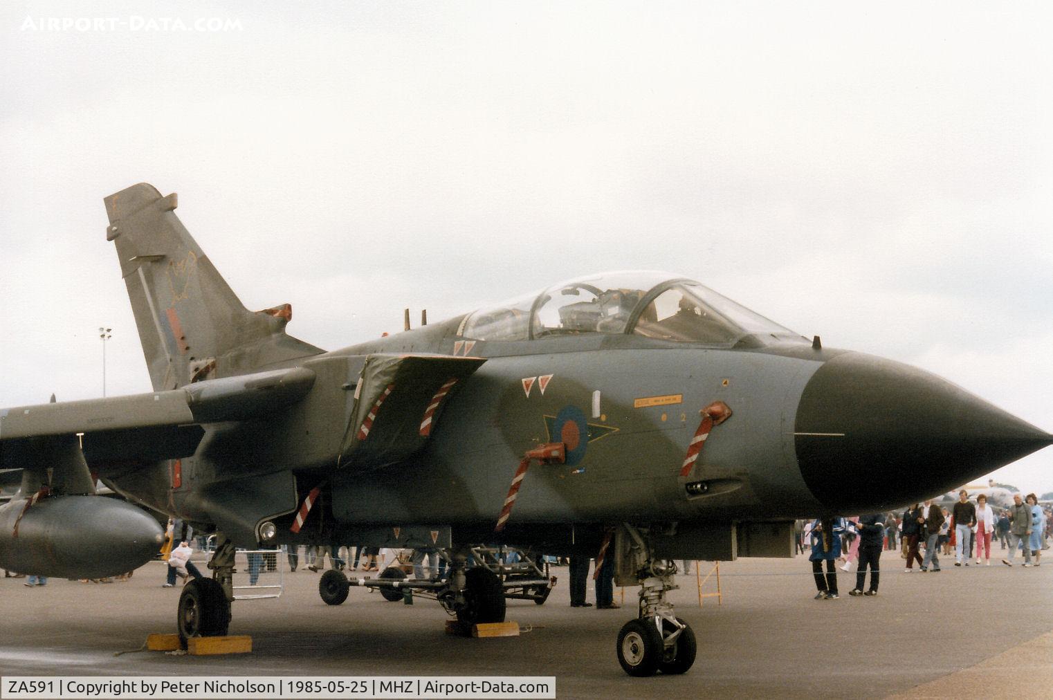 ZA591, 1982 Panavia Tornado GR.1 C/N 104/BS034/3055, Tornado GR.1 of 9 Squadron at RAF Honington on display at the 1985 RAF Mildenhall Air Fete.