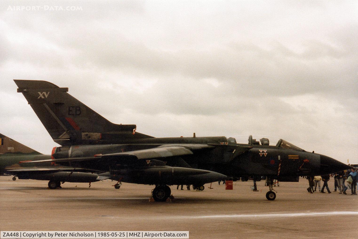 ZA448, 1983 Panavia Tornado GR.1 C/N 237/BS078/3114, Tornado GR.1 of 15 Squadron at RAF Bruggen on display at the 1985 RAF Mildenhall Air Fete. Sadly, this aircraft crashed on the Nellis Range, Nevada during a Green Flag Exercise in March 1988.