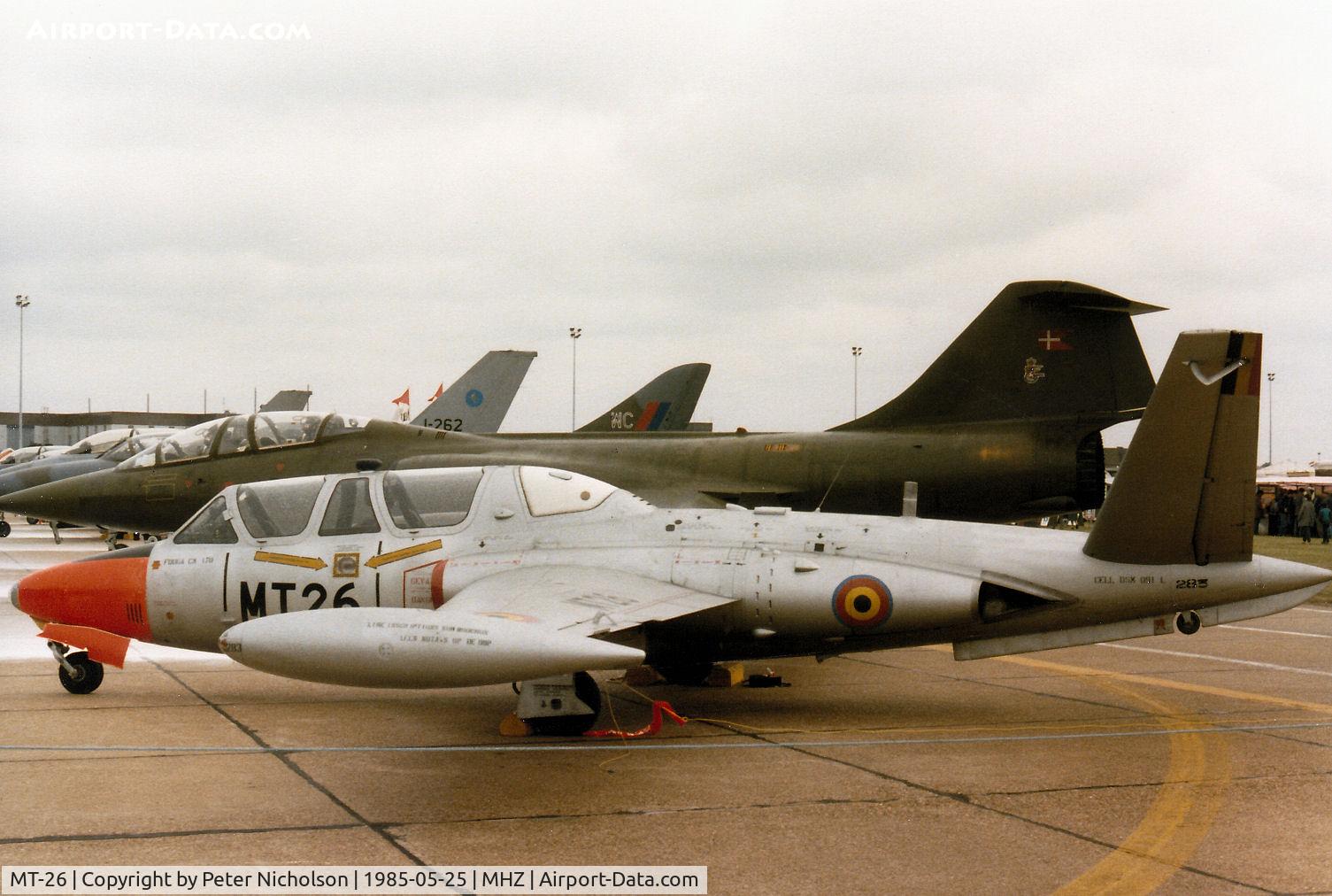 MT-26, Fouga CM-170R Magister C/N 283, Belgian Air Force CM-170R Magister on display at the 1985 RAF Mildenhall Air Fete.