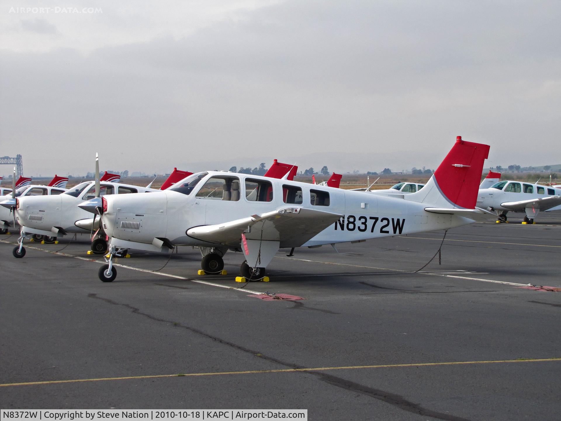 N8372W, 2004 Raytheon Aircraft Company A36 Bonanza C/N E-3573, 2004 Beech A36 on IASCO ramp @ Napa, CA with JAL/Japan Airlines titles painted over (JAL closed their US training program in October 2010)
