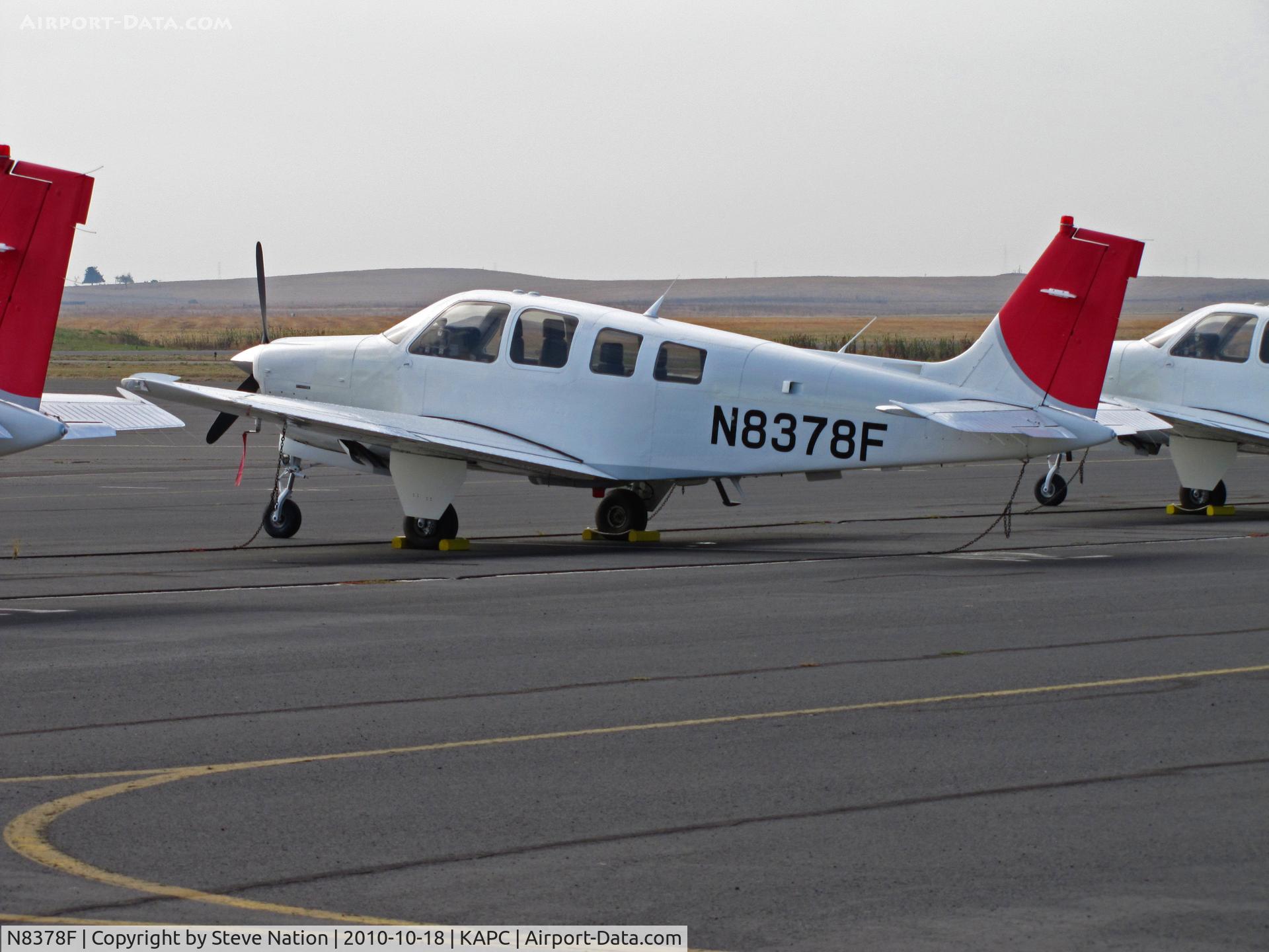 N8378F, 2004 Raytheon Aircraft Company A36 Bonanza C/N E-3574, 2004 Beech A36 on IASCO ramp @ Napa, CA with JAL/Japan Airlines titles painted over (JAL closed their US training program in October 2010)
