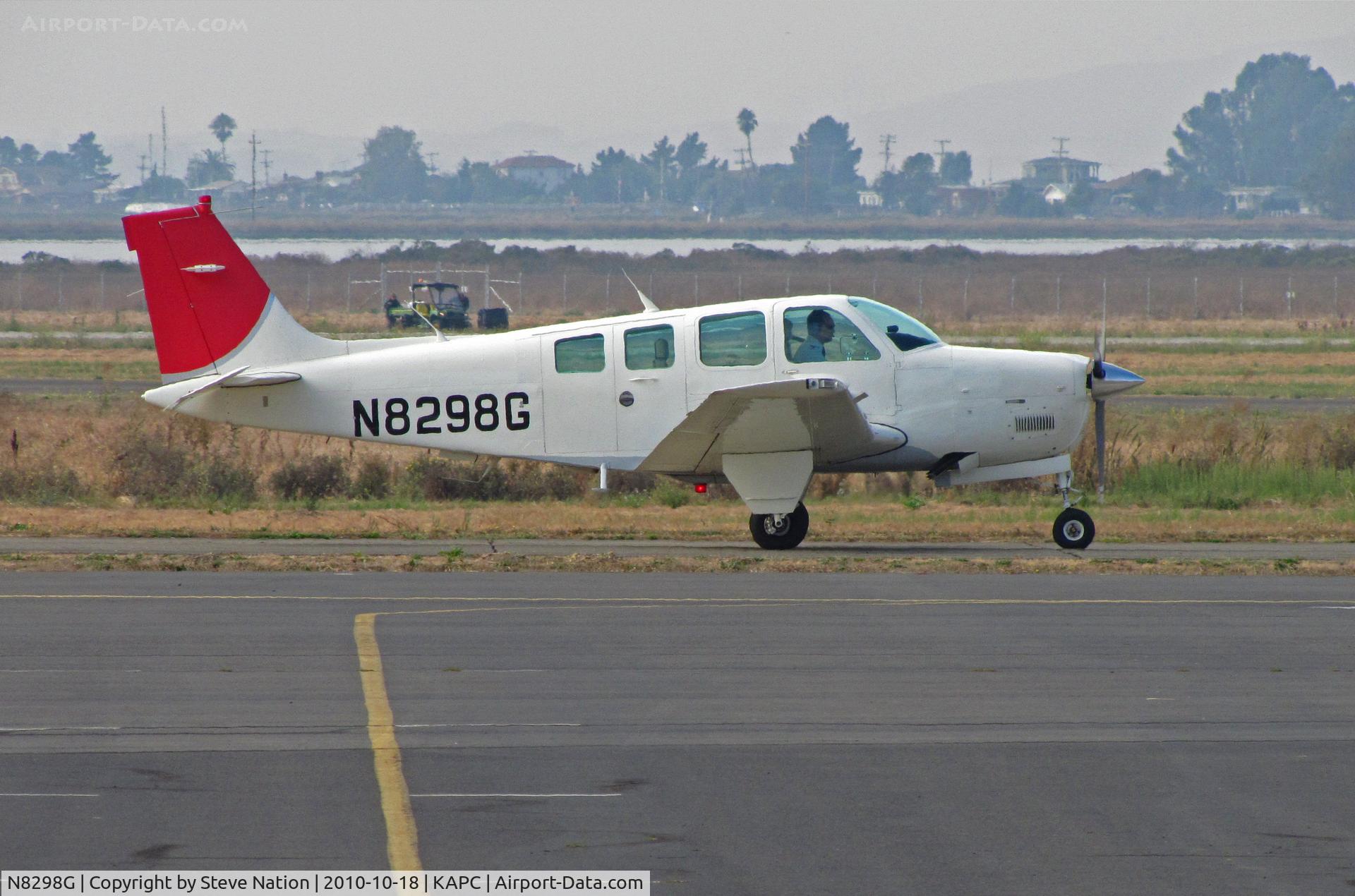 N8298G, 1992 Beech A36 Bonanza 36 C/N E-2765, 1992 Beech A36 returning to IASCO ramp @ Napa, CA training facility after check flight - JAL/Japan Airlines titles painted over (JAL closed their US training program in October 2010)