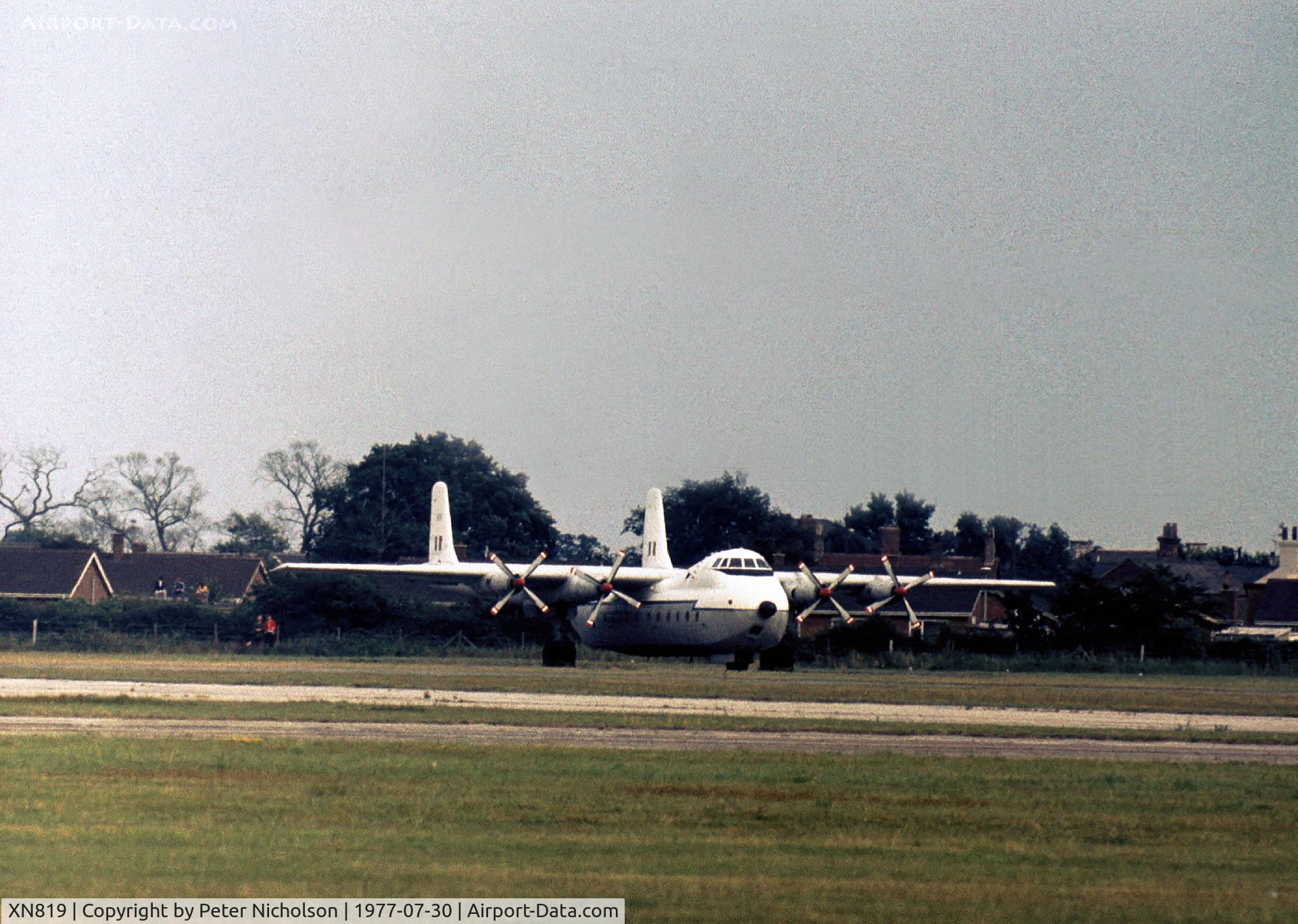 XN819, 1961 Armstrong Whitworth AW-660 Argosy C.1 C/N 6748, Argosy C.1 with RAF Maintenance serial 8205M seen at RAF Finningley at the time of the Royal Review of July 1977.
