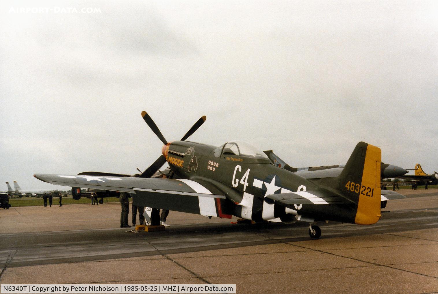 N6340T, 1944 North American P-51D Mustang C/N 122-39608, P-51D Mustang 44-63221 on display at the 1985 RAF Mildenhall Air Fete.