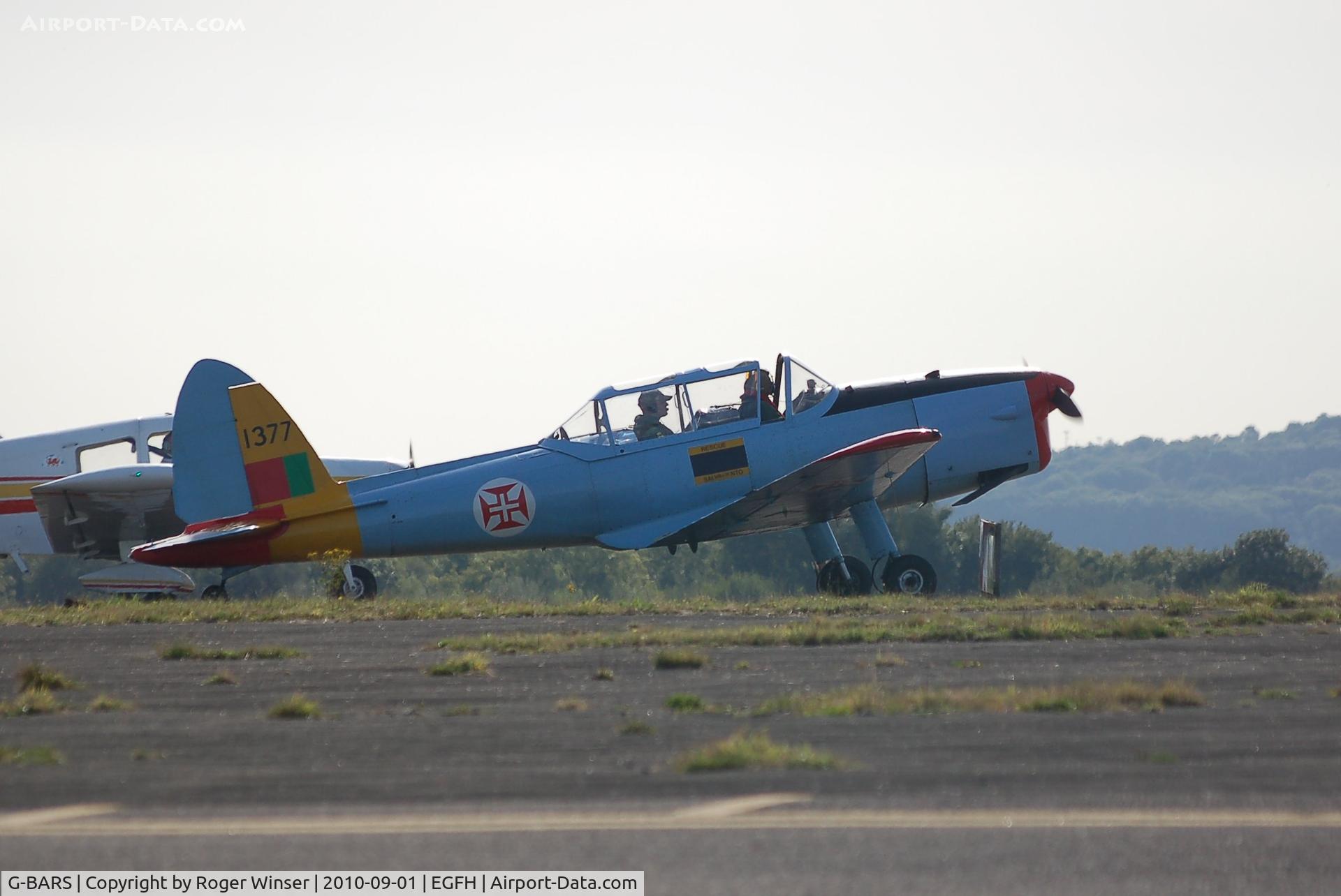 G-BARS, 1952 De Havilland DHC-1 Chipmunk T.10 C/N C1/0557, Previously registered WK520 and now in Portuguse AF markings (1377). Taxying for departure
