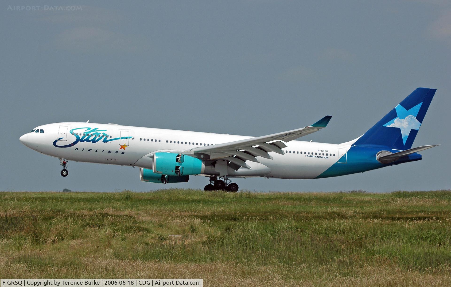 F-GRSQ, 2002 Airbus A330-243 C/N 501, Touch down at Paris CDG